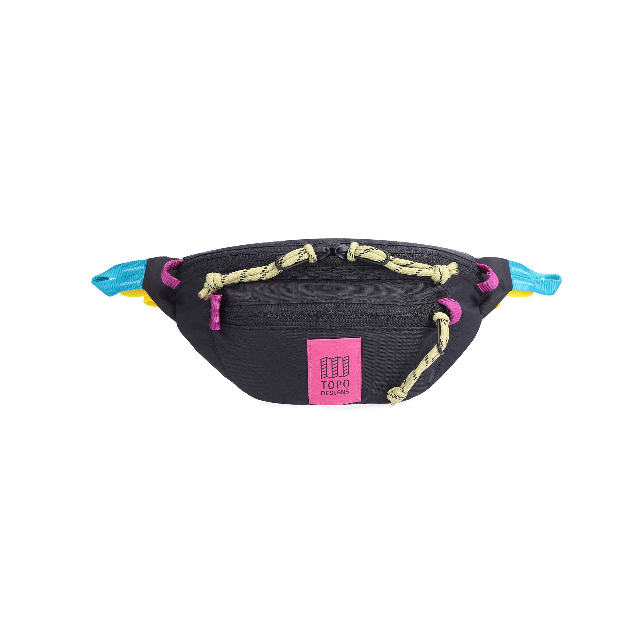 Topo Designs Mountain Waist Pack - Water-Resistant Outdoor Fanny Pack for Hiking, Travel & Daily Use - Black/Pink Color