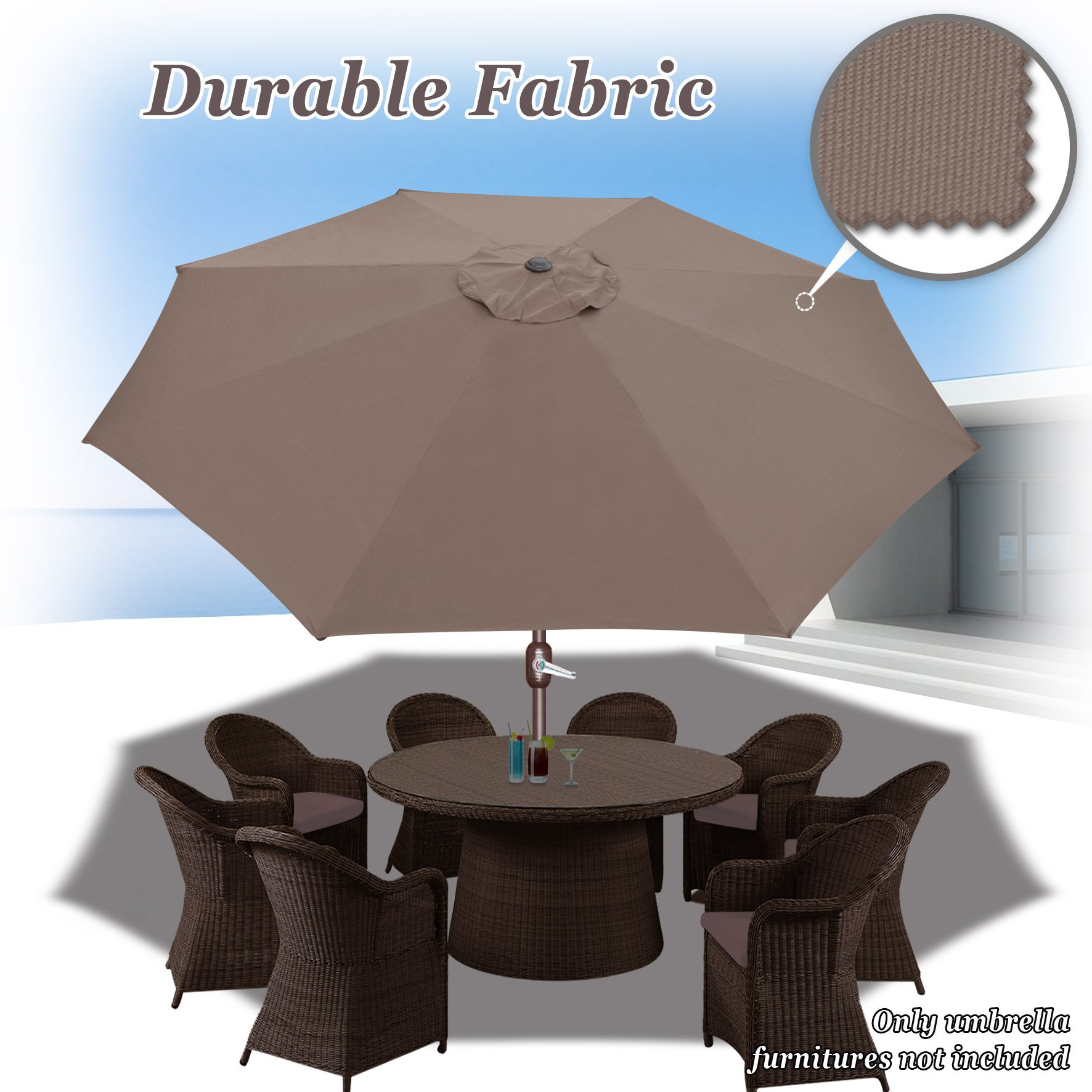 10' Round Outdoor Patio Umbrella with Tilt & Crank - Sun Shade Market Umbrella for Garden, Poolside, Restaurant (Taupe) | Heavy Duty Commercial Grade Camel Design
