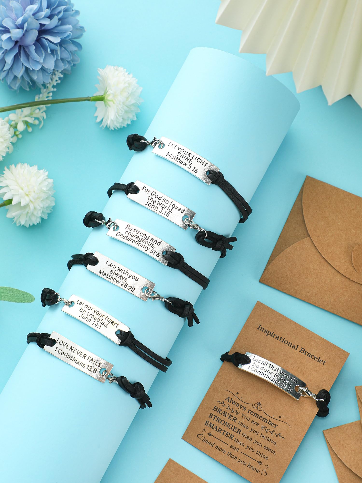 Bucherry 12 Pack Inspirational Bible Verse Bracelets - Christian Gifts for Women & Men with Gift Cards & Envelopes - Engraved Scripture Jewelry for Church, Baptism, Weddings & Daily Faith Encouragement
