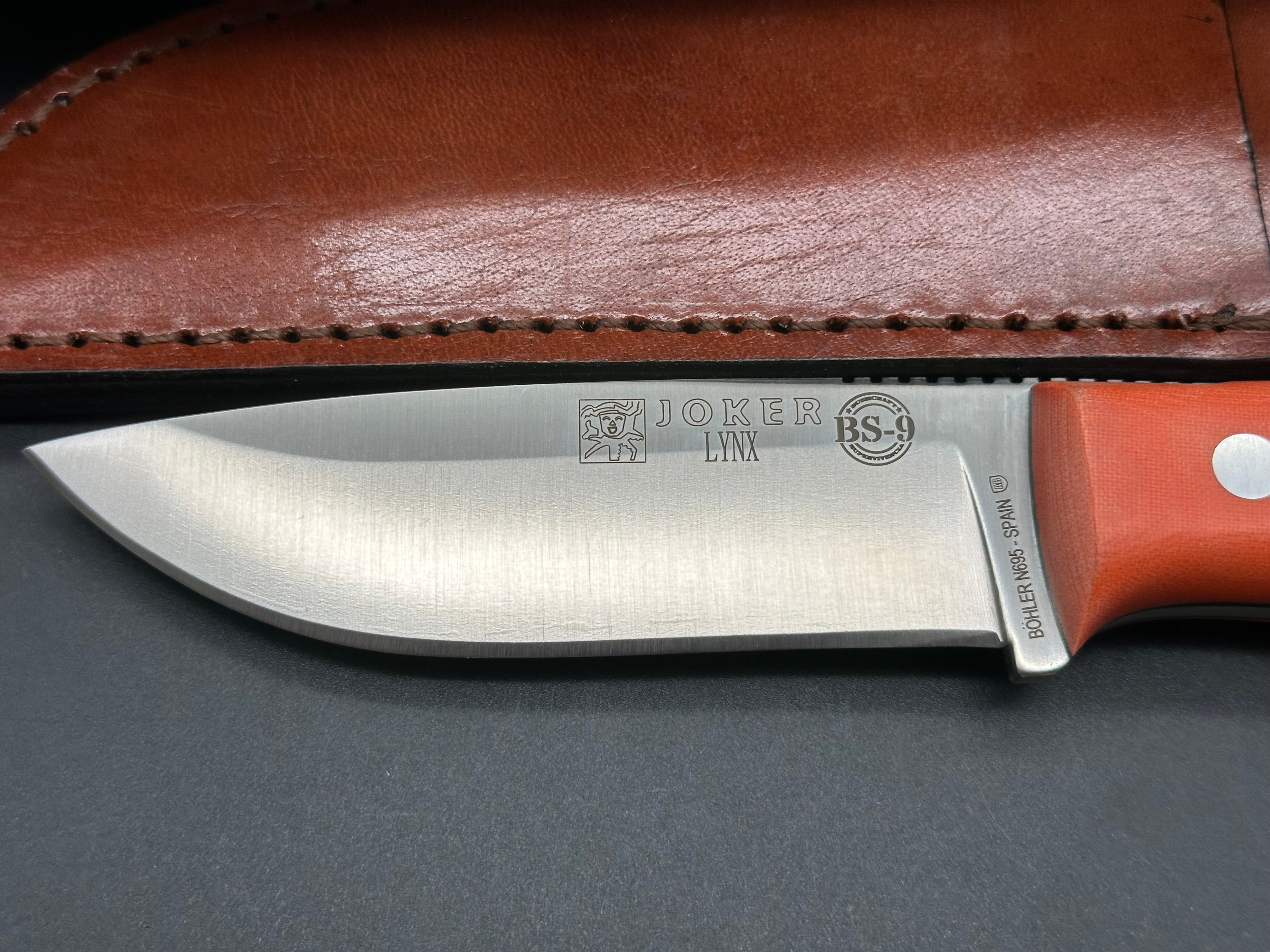 Joker Bushcraft Survival Drop Point Knife - Orange Canvas Micarta Handle - Outdoor Camping, Hunting & Survival Gear for Bushcraft Enthusiasts