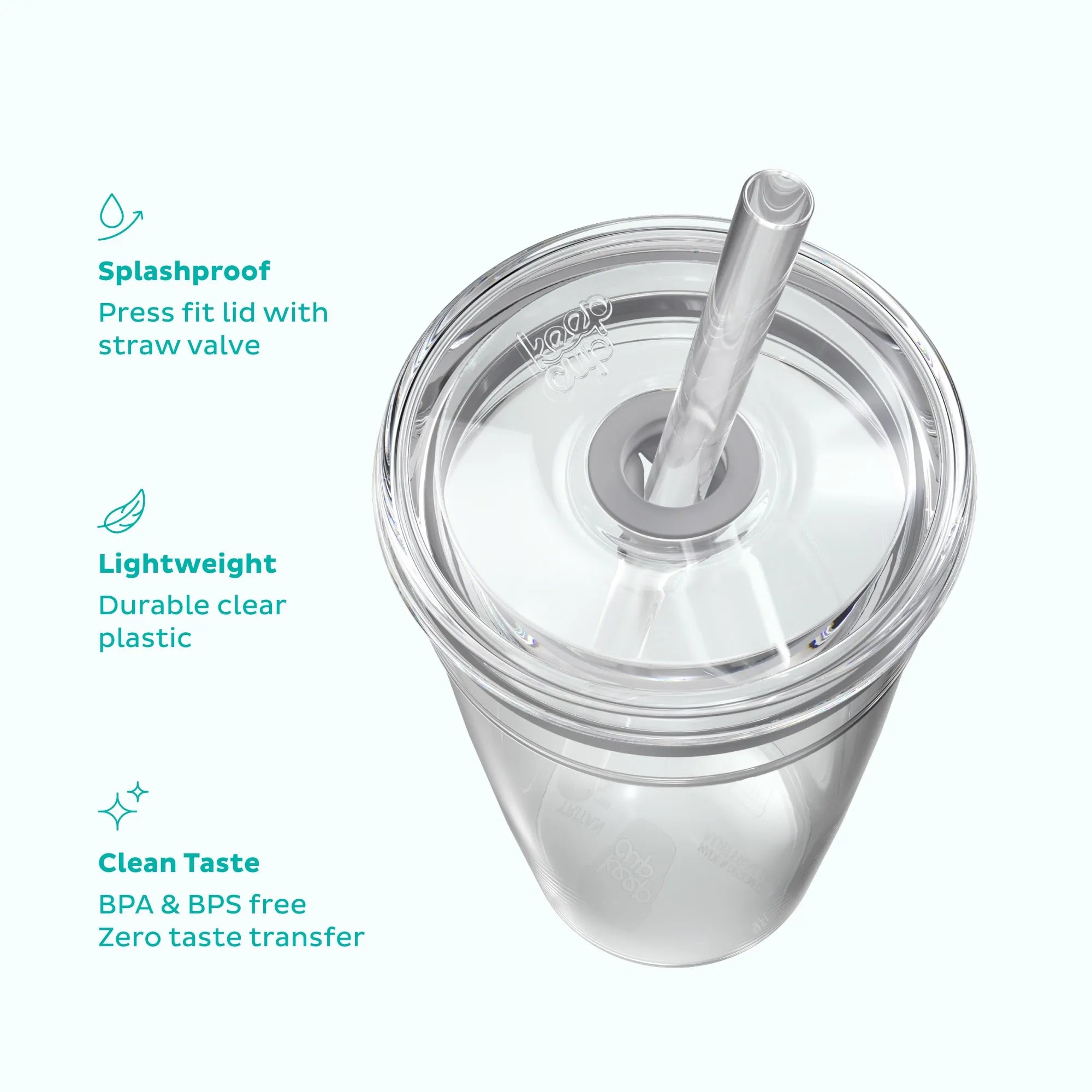 KeepCup Original Clear Plastic Cold Cup for Boba Tea - Reusable BPA-Free Travel Tumbler with Lid & Straw - Perfect for Iced Coffee, Bubble Tea & Smoothies On-The-Go