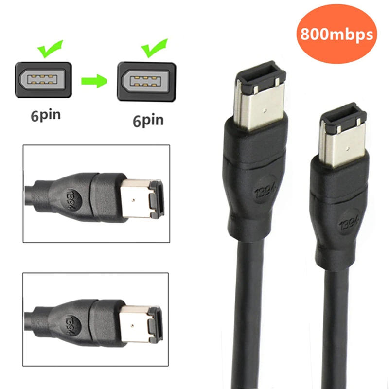 6-Pin Male to Male FireWire Cable 1m (3.3ft) - IEEE 1394 High-Speed Data Transfer for Digital Video Cameras, External Hard Drives & Audio Interfaces - Perfect for DV Editing, Music Production & Mac/PC Connectivity