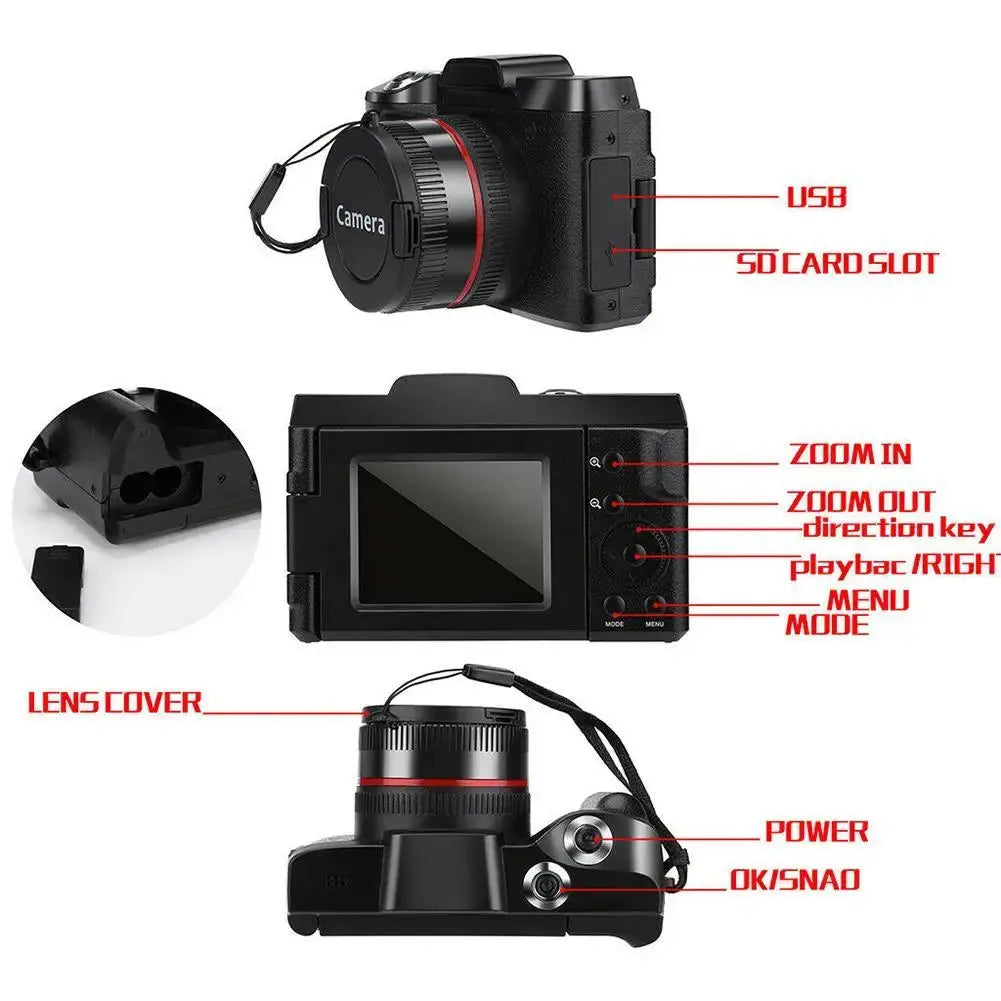 Professional 1080p HD Video Camera with 16X Digital Zoom, 2.4 Inch LCD Screen - Perfect for Vlogging, YouTube Videos, Live Streaming & Home Movies