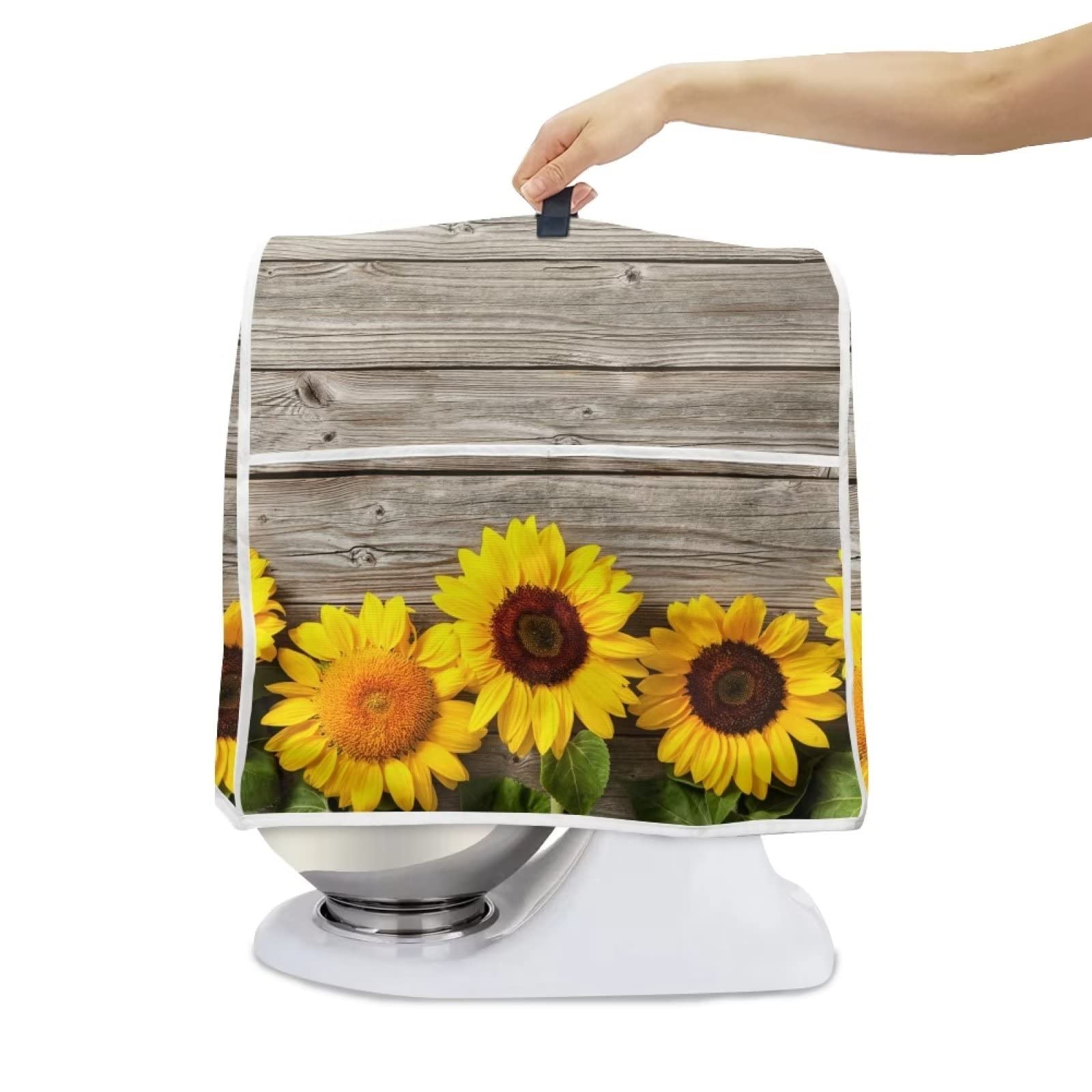 Wooden Sunflower Stand Mixer Cover with Handle & Pocket - Dust Protection for KitchenAid Mixers & Coffee Makers - Perfect for Baking & Countertop Storage