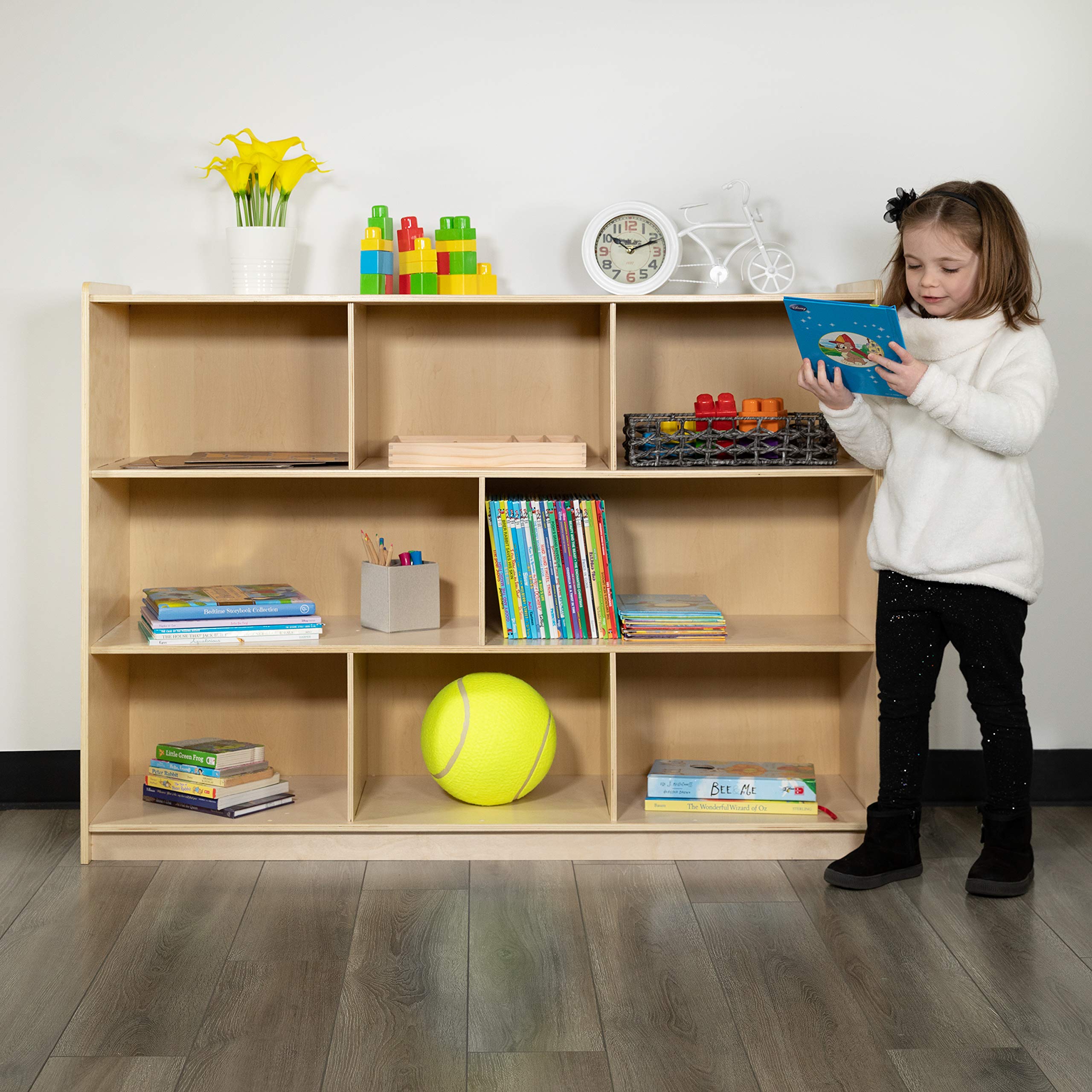 EMMA + OLIVER 8-Section Wooden Storage Cabinet for Classroom, Office, or Home - Organize Books, Supplies & Toys with Stylish School Furniture (Natural Finish)