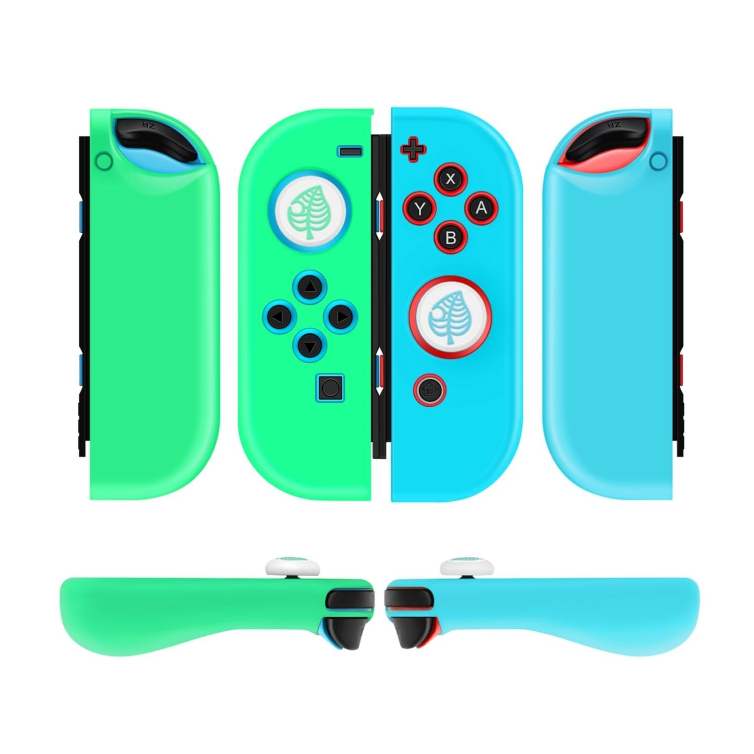 Premium Silicone Joycon Case for Nintendo Switch & Switch OLED - Protective Controller Cover with Thumb Grip Caps (White Leaf) | Durable Gaming Accessory for Enhanced Comfort & Protection During Play
