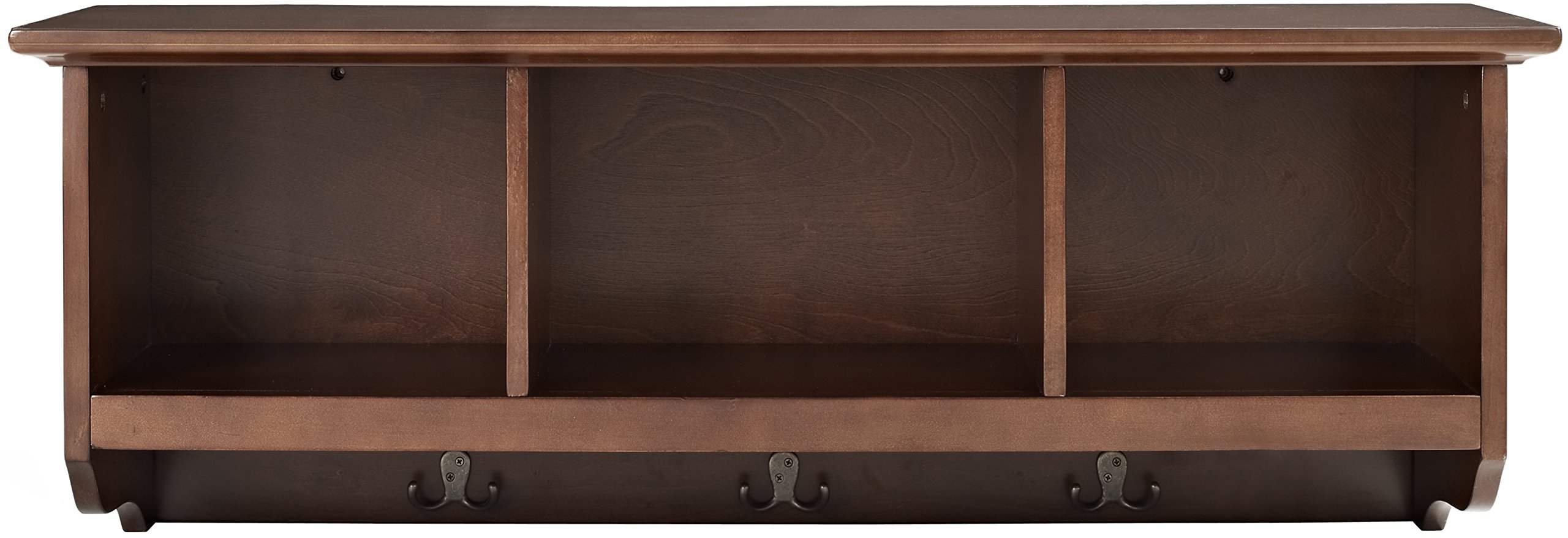 Crosley Furniture Brennan Vintage Mahogany Entryway Storage Wall Shelf with Coat Rack Hooks - Perfect for Hallway Organization & Hanging Coats, Hats & Bags
