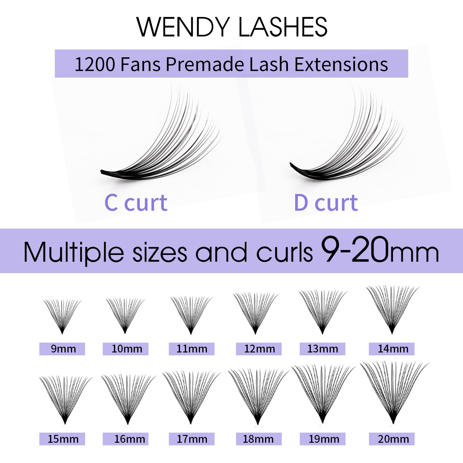 1200PCS Premium Handmade Eyelash Extensions - 20D Volume Lashes 9-20mm Mixed Length, C Curl with Pointed Base for Natural Look | Perfect for Salon Professionals & DIY Lash Artists | Wedding, Party & Daily Wear