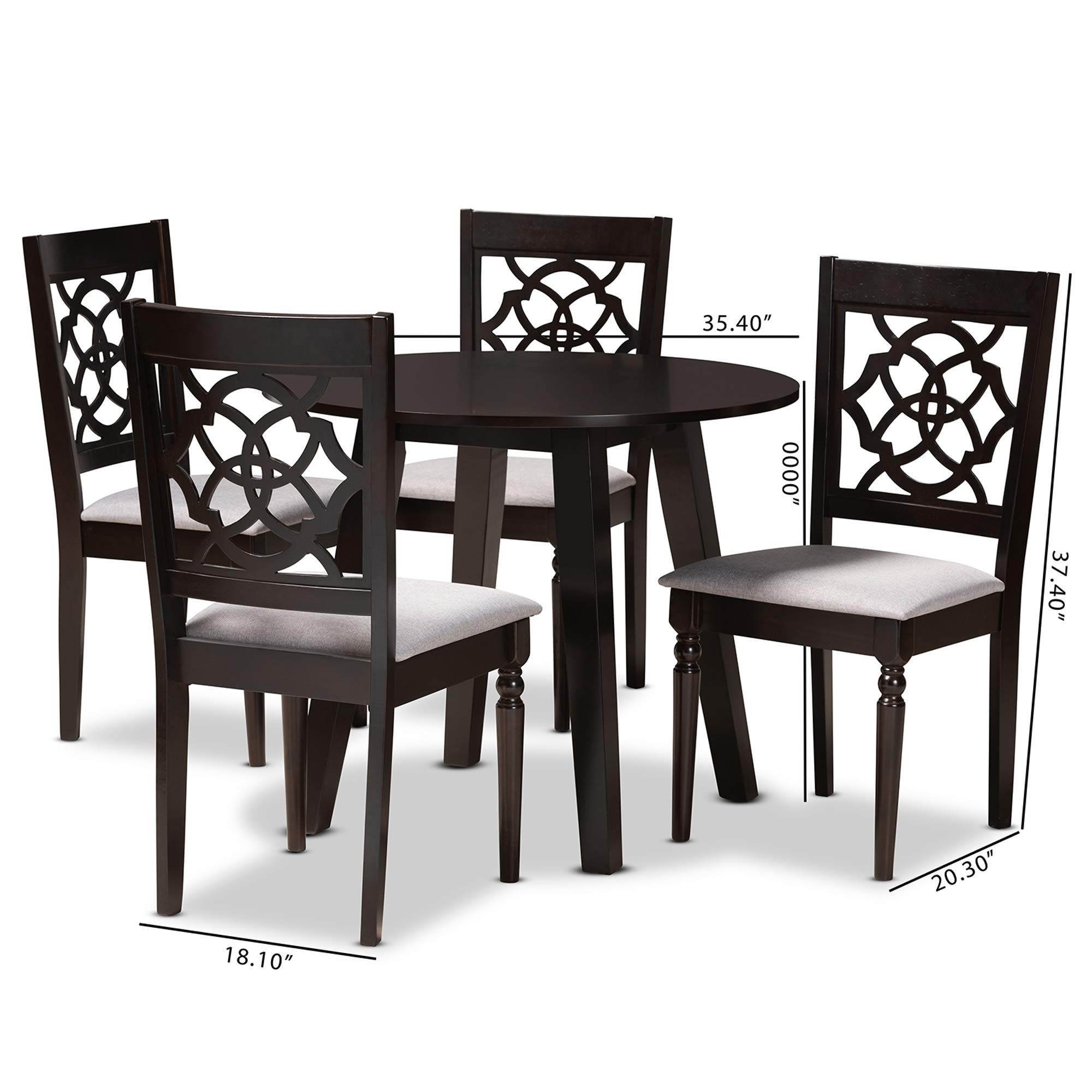 Baxton Studio Modern Dining Table Set with 4 Chairs - Grey & Dark Brown Wood Finish for Kitchen, Dining Room, or Small Space