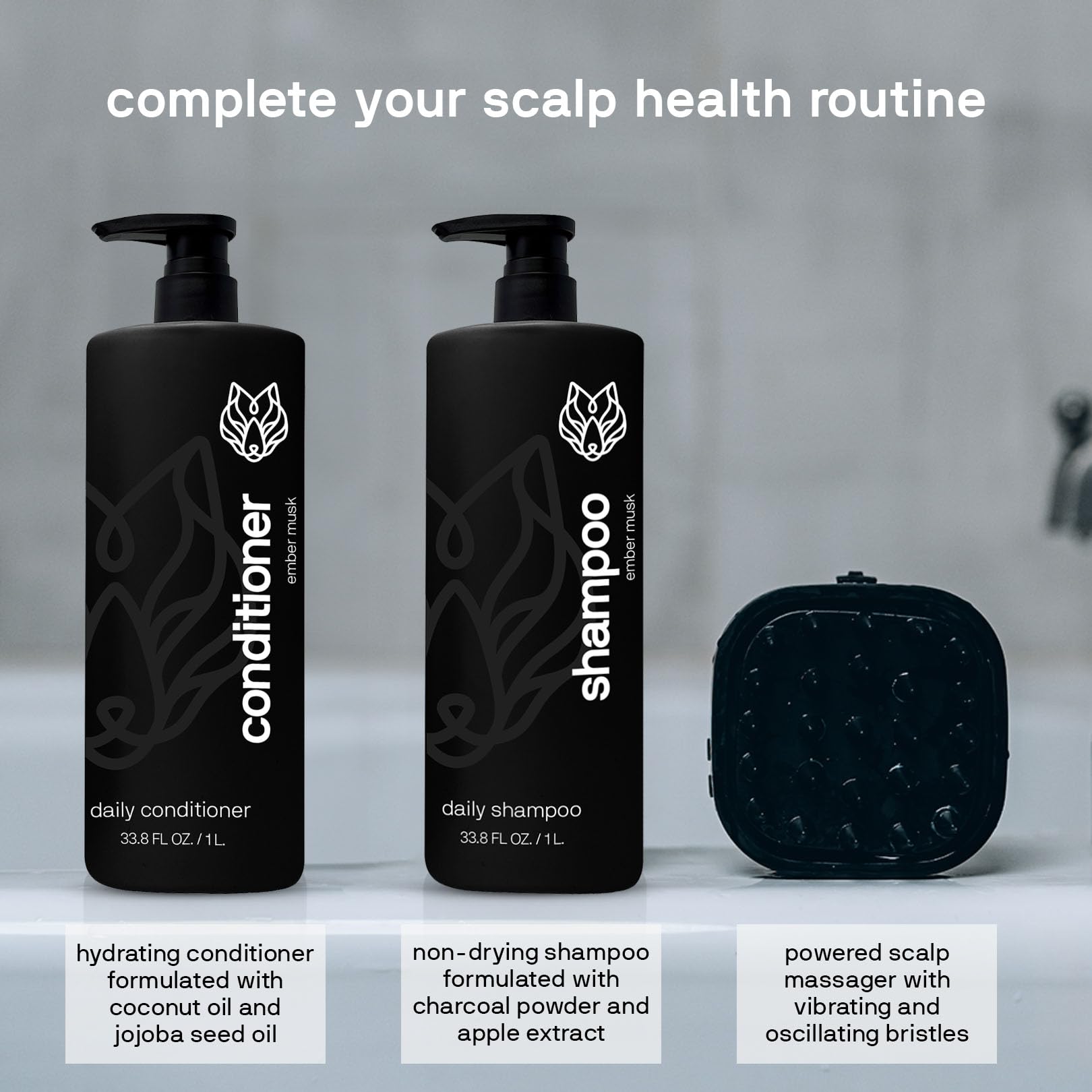 Black Wolf Men's Shampoo for Oily Hair - 33.8 Fl Oz Charcoal-Infused Oil Control Shampoo with Moisturizing & Deep Cleansing Formula | Hydrates & Nourishes Scalp | Daily Hair Care for Men | Perfect for Gym, Work & Active Lifestyles