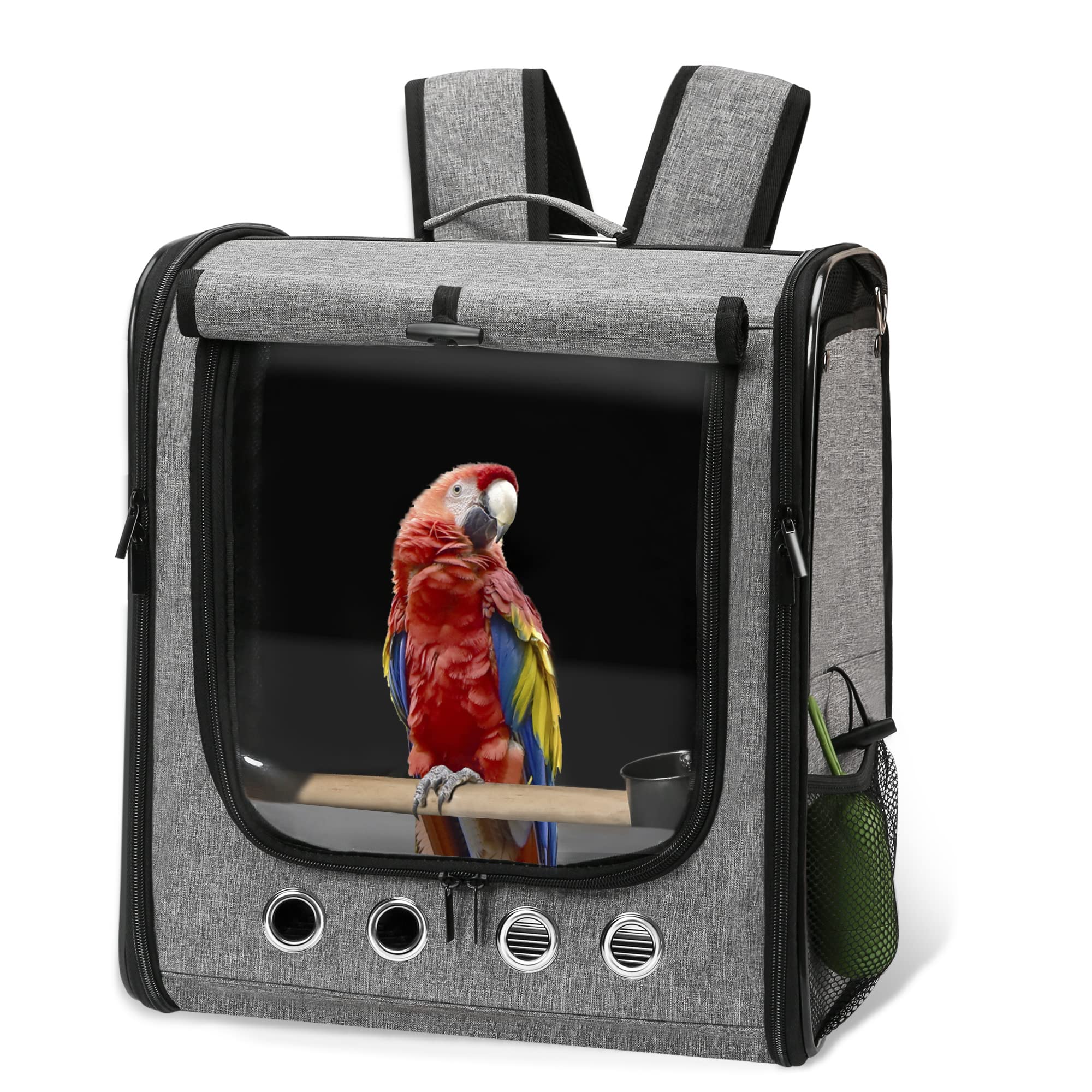 SUERTREE X-Large Bird Carrier Backpack - Portable Travel Cage for Parrots with Stand | Lightweight, Transparent & Breathable Pet Carrier | Perfect for Vet Visits, Outdoor Adventures & Air Travel