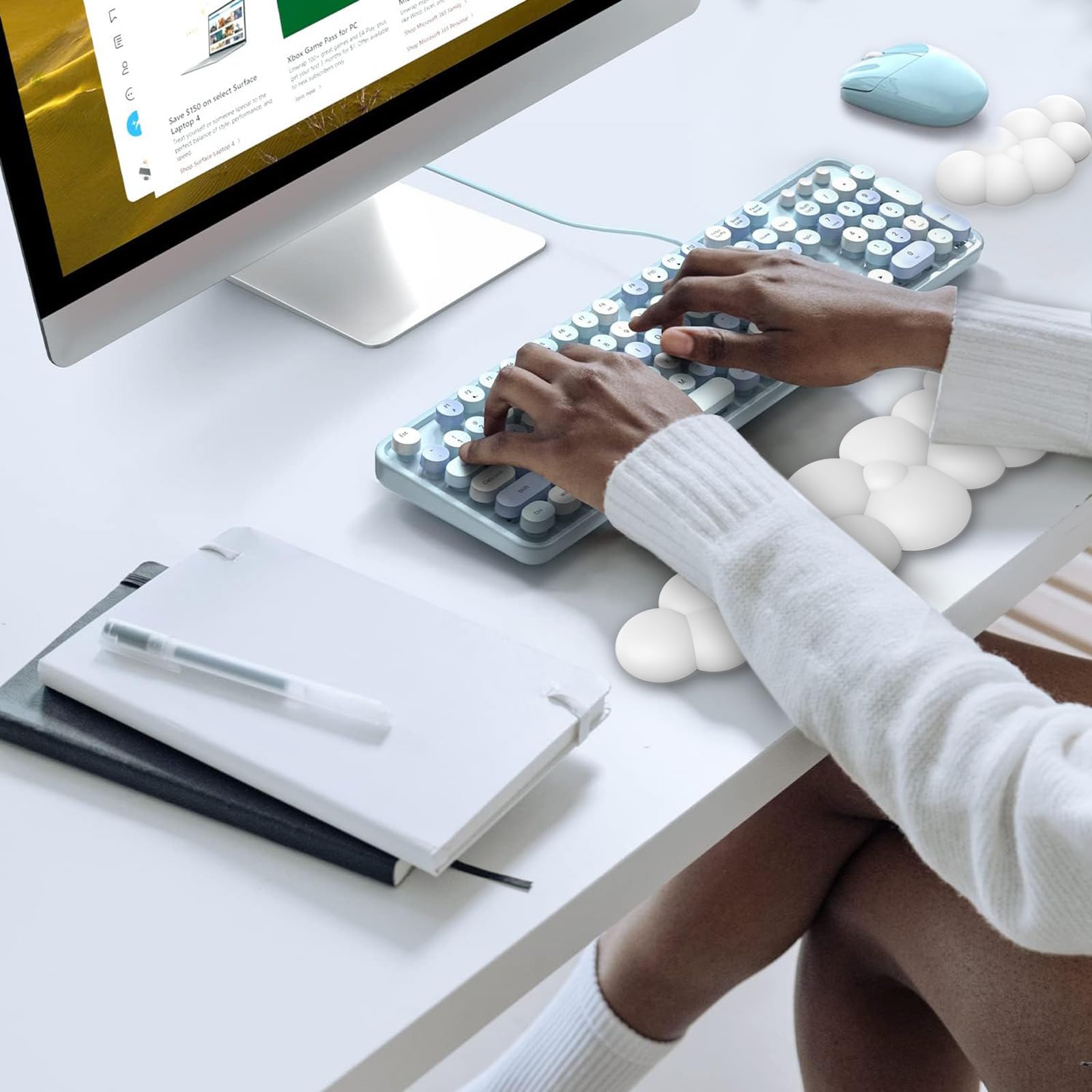 Ergonomic Keyboard Wrist Rest with PU Leather & Memory Foam - Cloud Comfort for Gaming, Office, Home, Laptop, Typing Pain Relief, White - Perfect for Long Hours of Work and Play