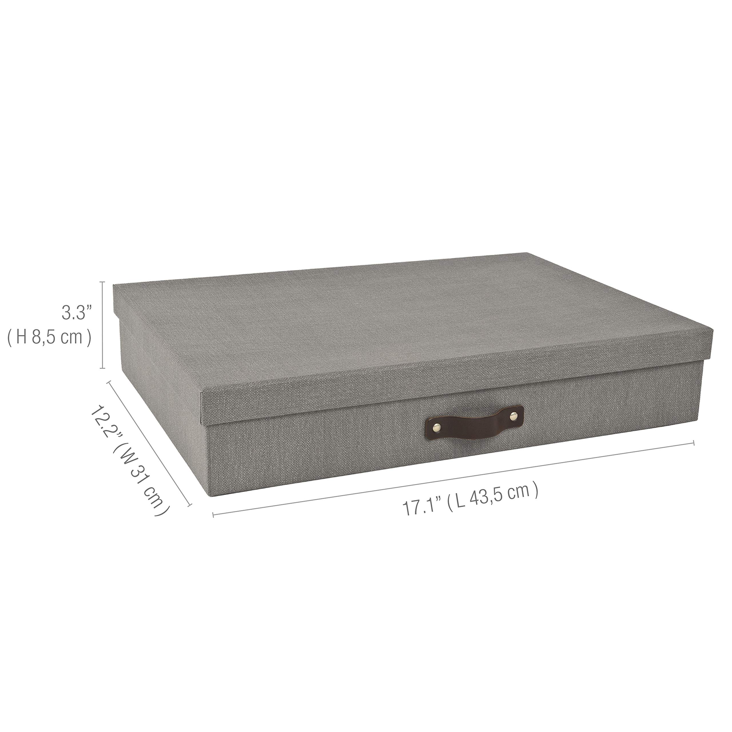 Bigso Sverker Canvas Fiberboard Legal and Art Storage Box - Durable Scrapbook Organizer for Loose Papers, Documents & Artwork - Leather Handle & Lid - 17.1