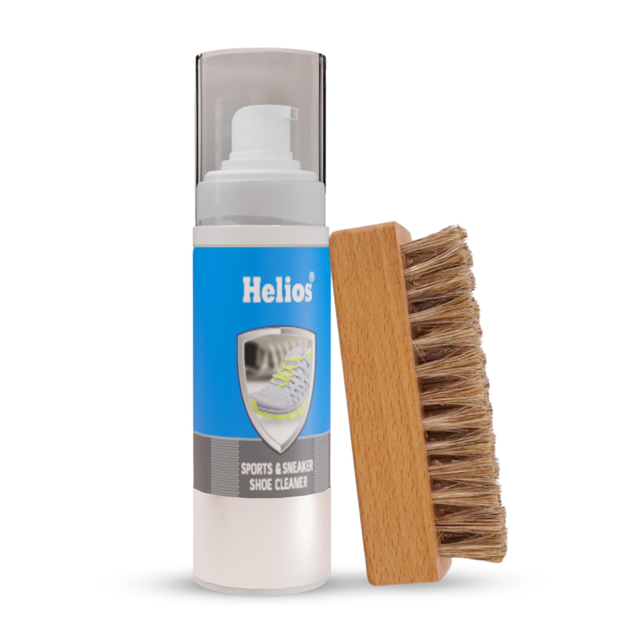 Helios Shoe Cleaning Kit - 150ml Sneaker Cleaner & Wooden Brush for Sports Shoes | Complete Sneaker Care Kit for Men & Women | Perfect for Cleaning White Shoes, Leather & Canvas Sneakers | Ideal for Gym, Running & Daily Use