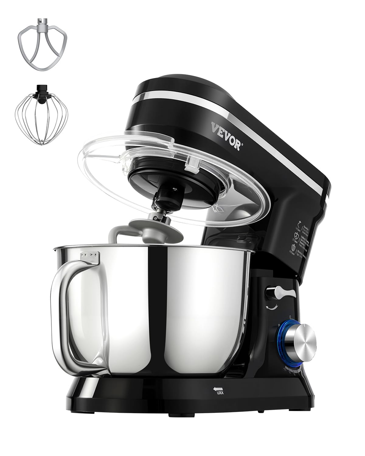 VEVOR 5QT Stand Mixer, 10+ Speed Tilt-Head Food Mixer with Stainless Steel Bowl - Dough Hook, Wire Whip, Beater & Scraper Included - Perfect for Baking Cookies, Cakes & Bread - Heavy Duty Kitchen Mixer for Home & Commercial Use