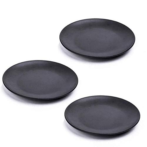 3-Pack Black 7-Inch Melamine Dinner Plates - Unbreakable Dishware Set for Outdoor Picnics, Camping & Dorm Use