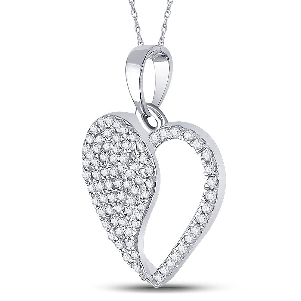 10K White Gold Women's Round Diamond Heart Pendant Necklace - 1/3 Carat Total Weight - Perfect for Valentine's Day, Anniversary & Romantic Gifts