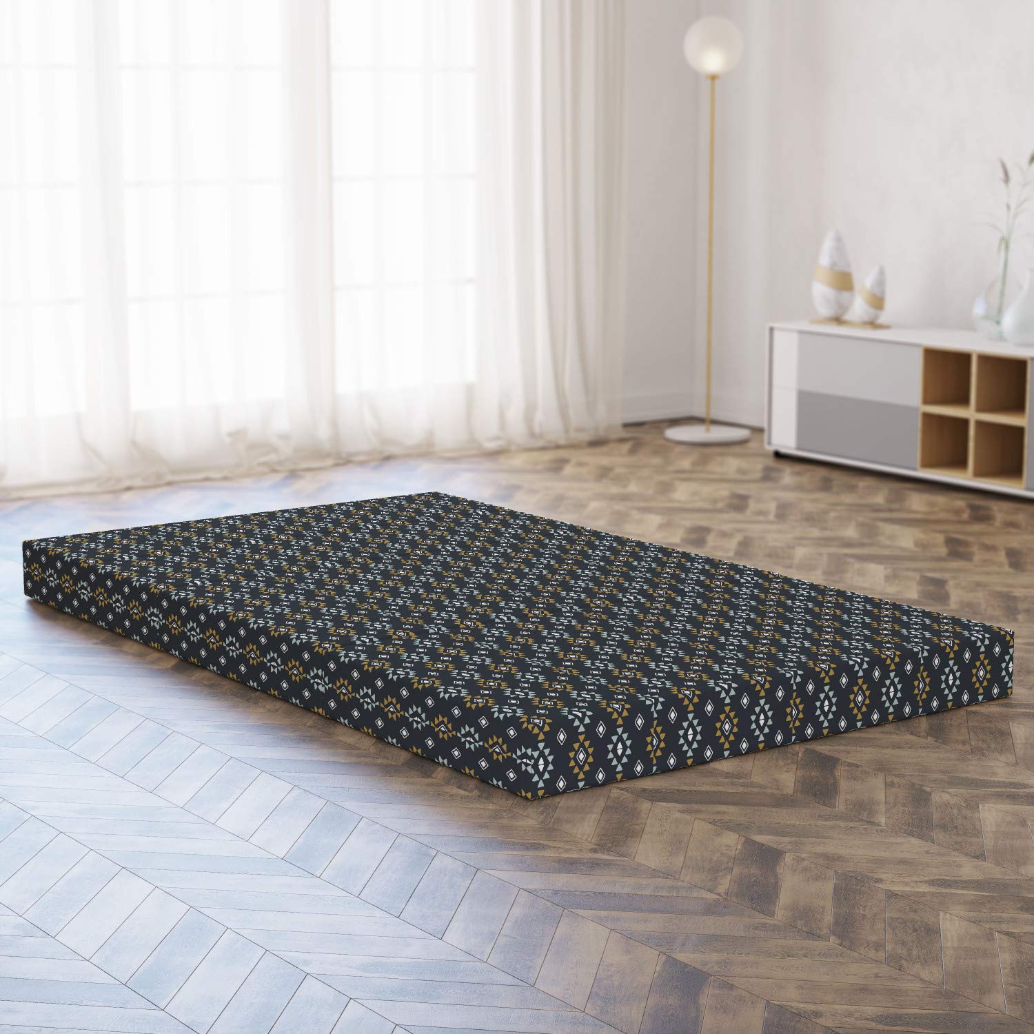 Ambesonne Geometric Foldable Mattress - Tribal Rhombus & Triangle Pattern, 78.7