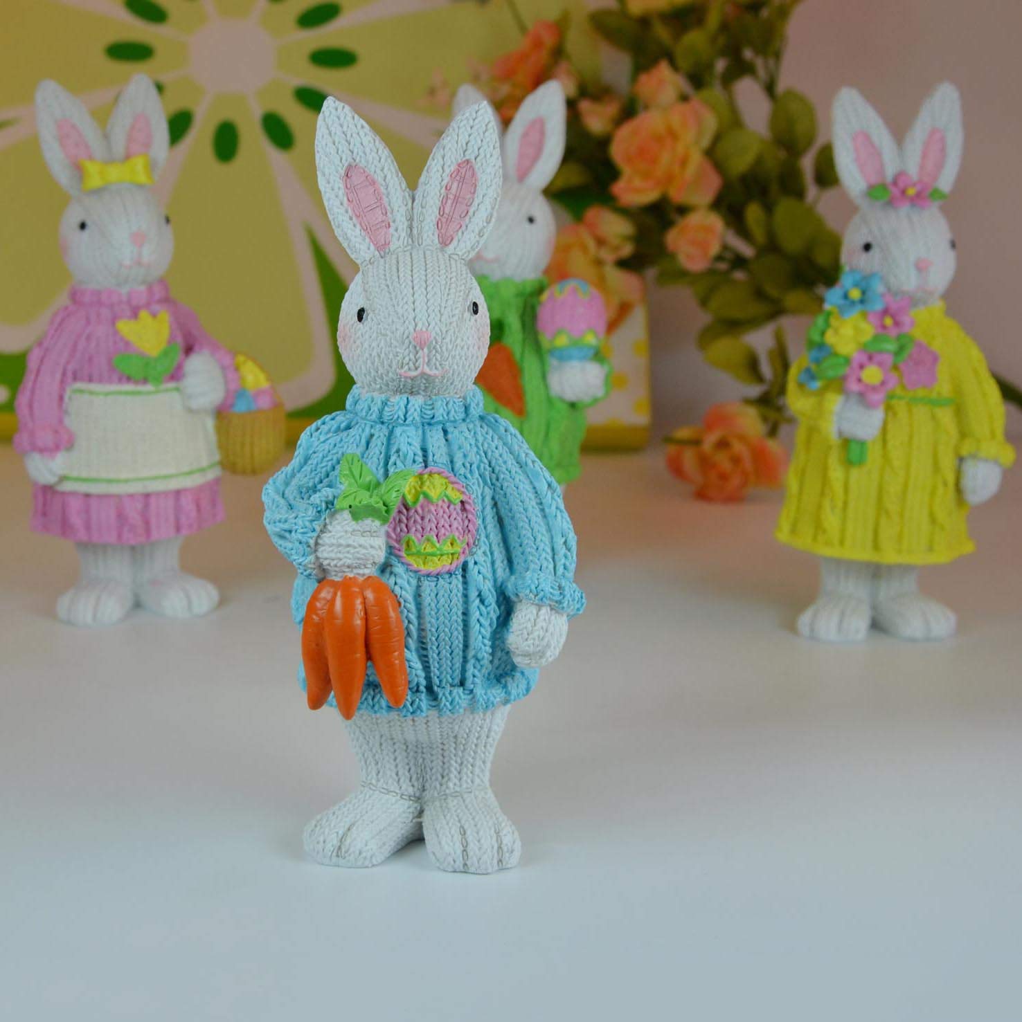 Easter Bunny Rabbit Statue - Cute Blue Garden & Yard Decor, Children's Room Desktop Ornament, Perfect for Easter Decorations, Spring Home Decor, and Gift Giving