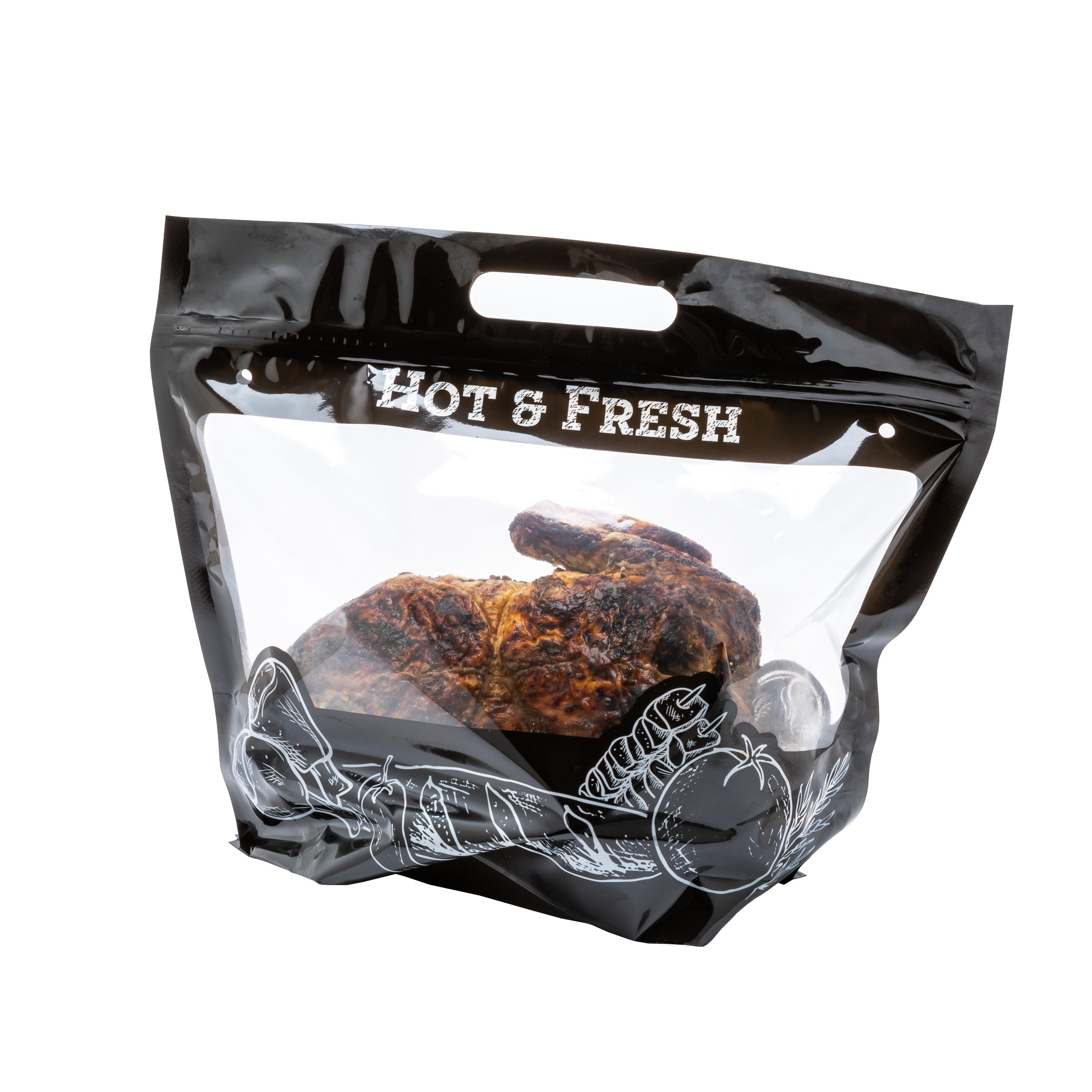Black Plastic Rotisserie Chicken & Hot Food Bags - 12 3/4 x 5 3/4 x 10 1/4 Inches - 100 Count Box - Keep Food Hot & Fresh - Perfect for Restaurants, Catering & Takeout