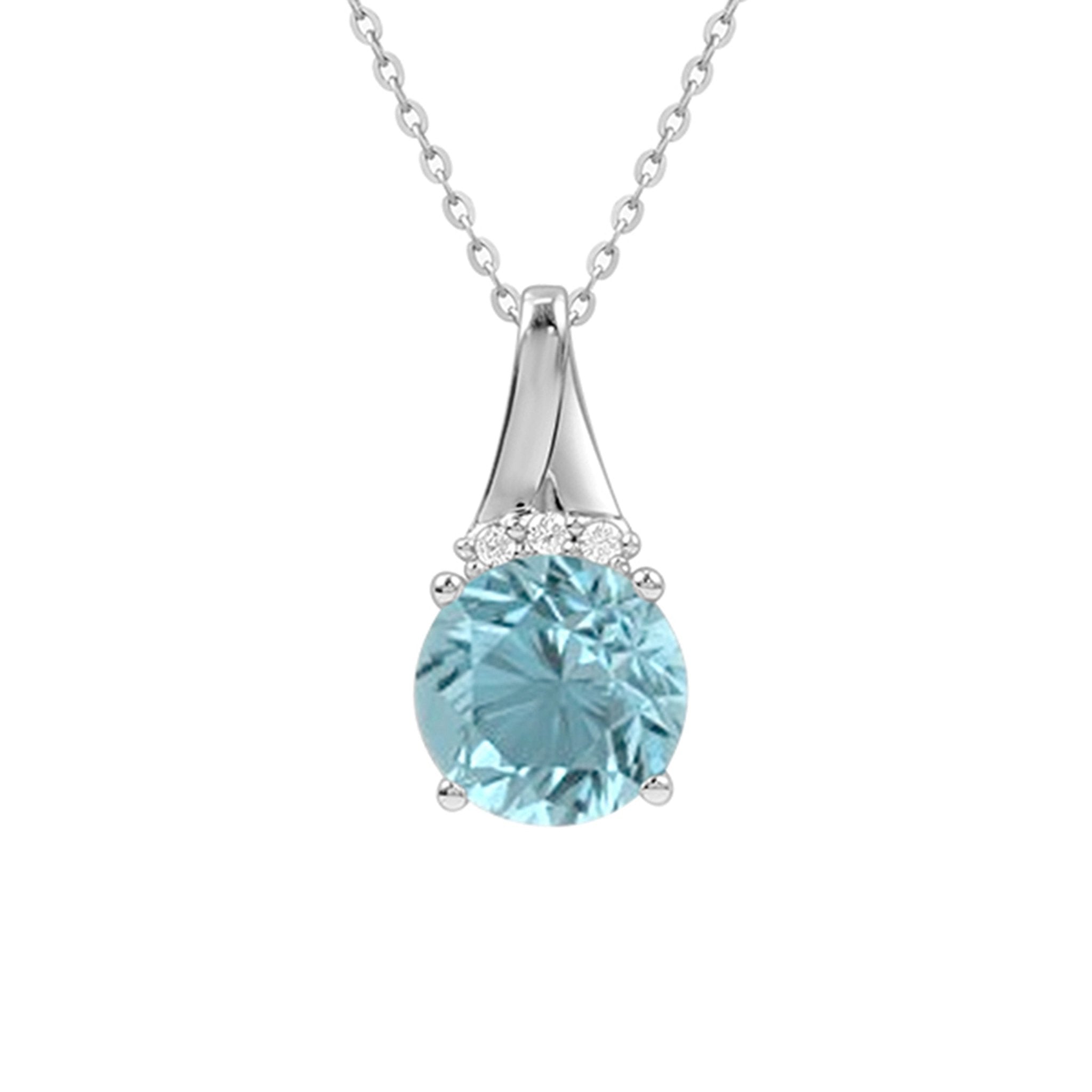 14K White Gold Round Blue Topaz Diamond Pendant Necklace for Women - Elegant Jewelry Gift for Birthday, Anniversary & Special Occasions