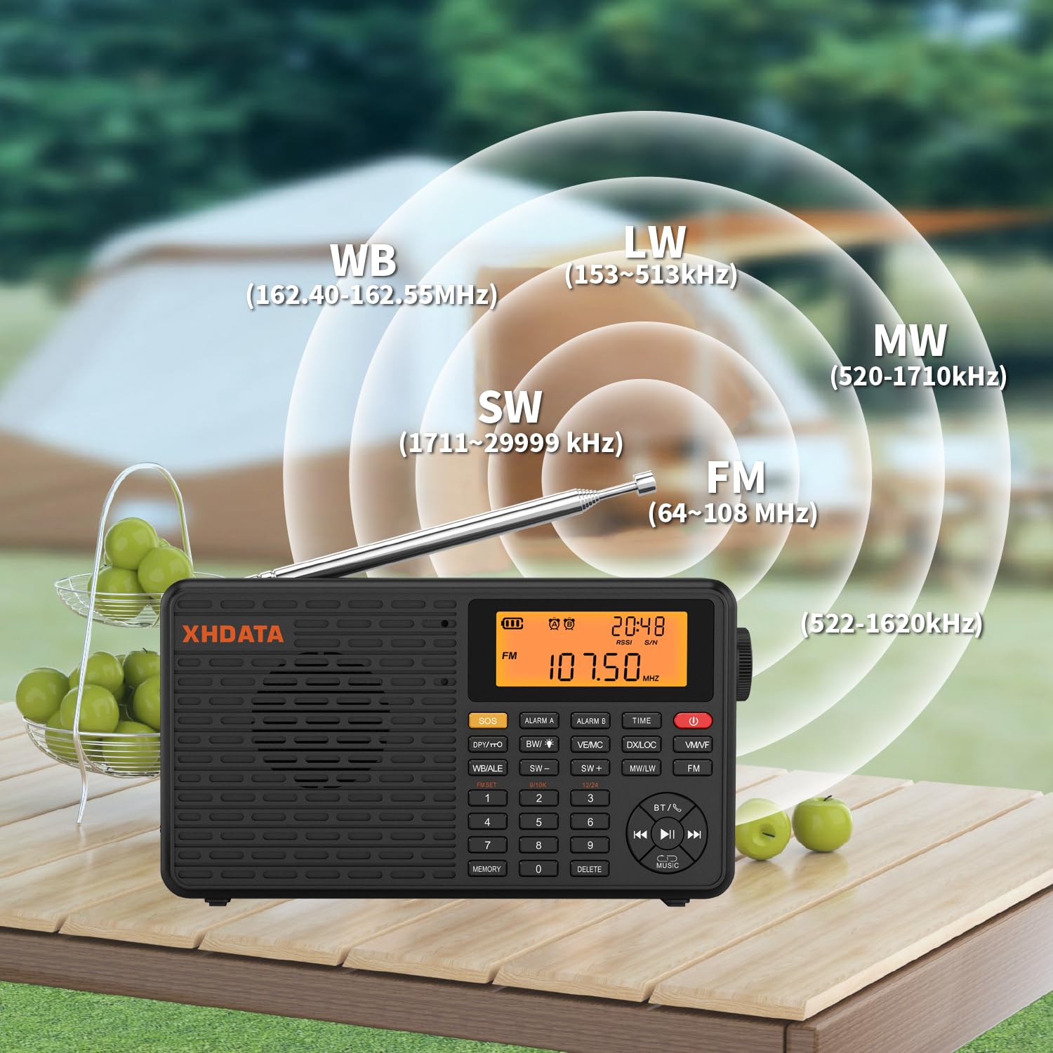 Portable AM/FM/SW/LW/WB Weather Radio with NOAA Alerts - Battery Operated Shortwave Receiver, Bluetooth Speaker, MP3 Player, SOS Alarm & Sleep Timer - Perfect for Emergency Preparedness, Outdoor Adventures & Home Use
