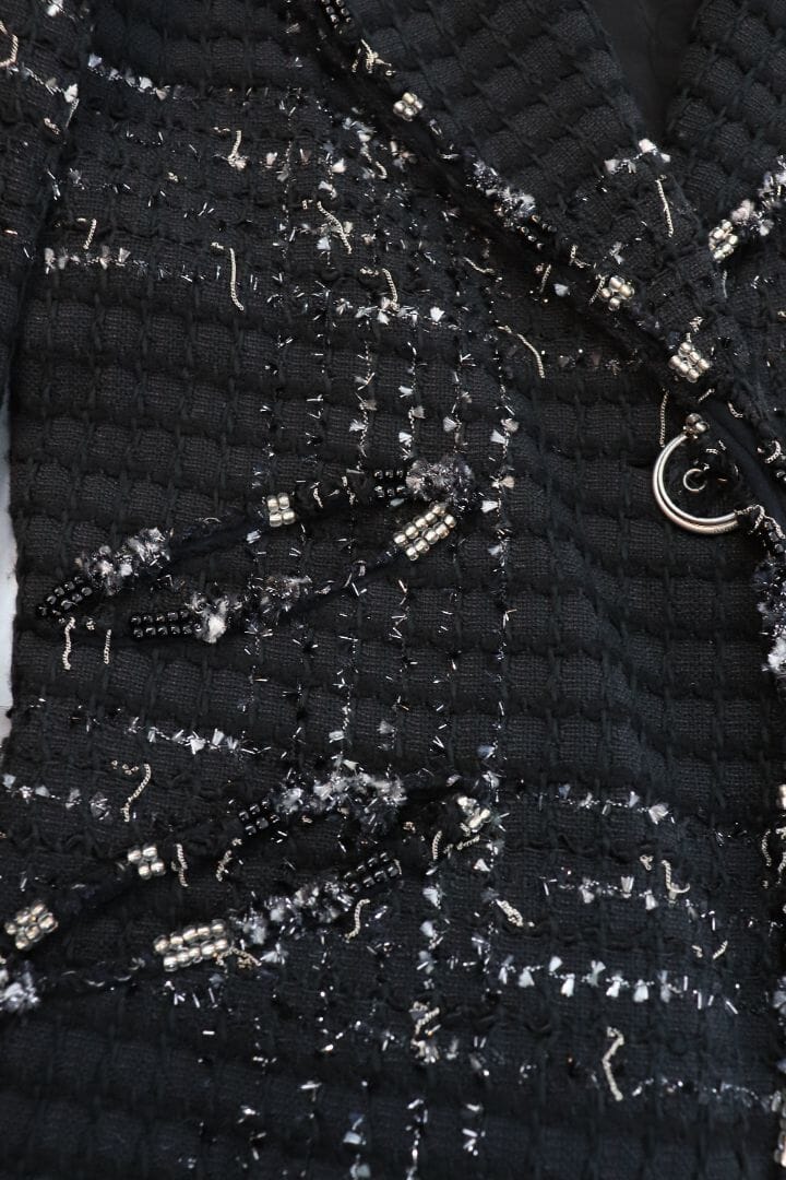 Elegant Black Sparkly Tweed Two Piece Set for Women | Stylish Matching Outfit | Perfect for Parties, Dates & Special Occasions