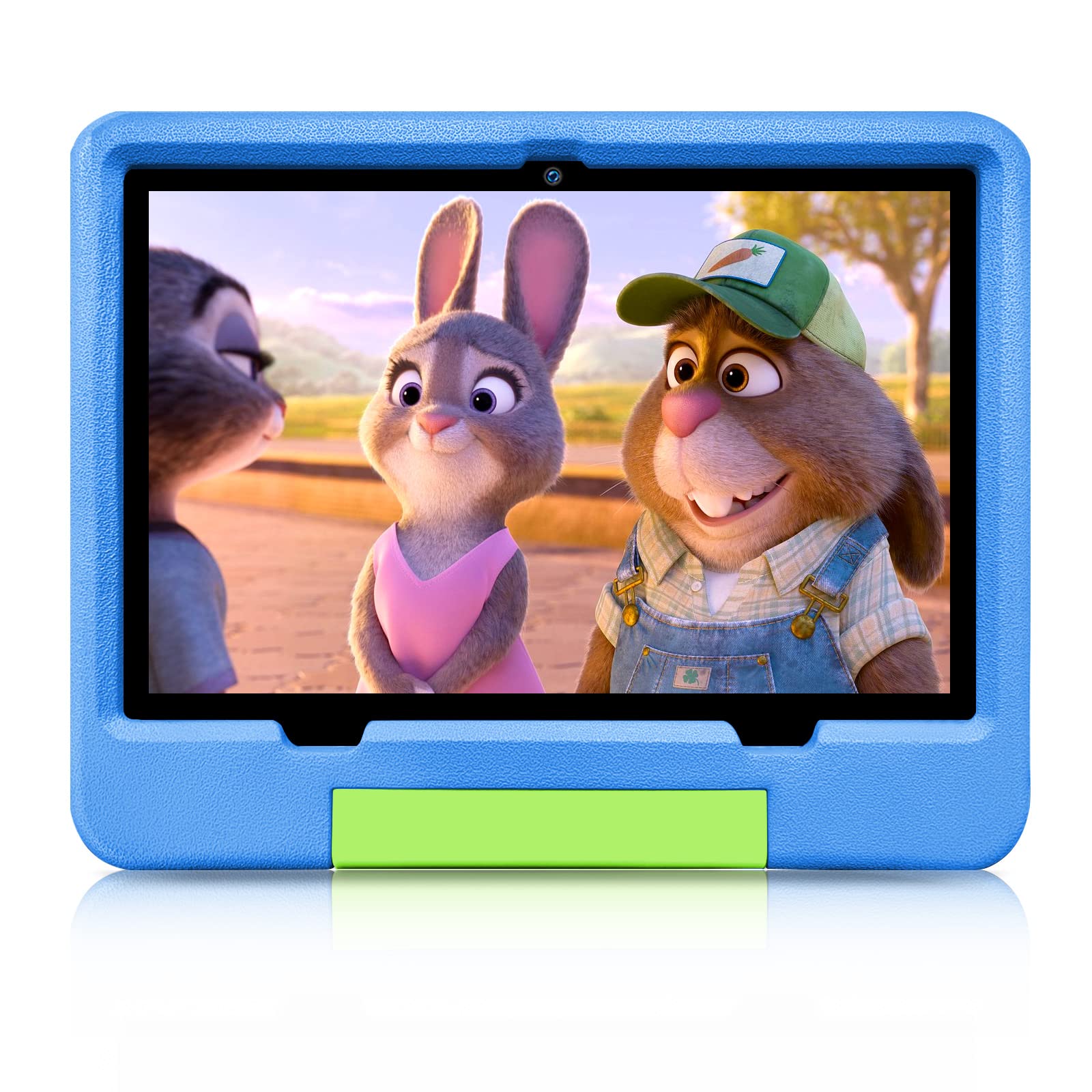 OUZRS 10 Inch Kids Tablet - Android 12, 64GB Storage (Expandable to 128GB), 4GB RAM, 5G WiFi & GSM Certified - Blue Protective Case Included - Perfect for Children's Learning, Homework & Entertainment | Durable Design for School, Travel & Home Use
