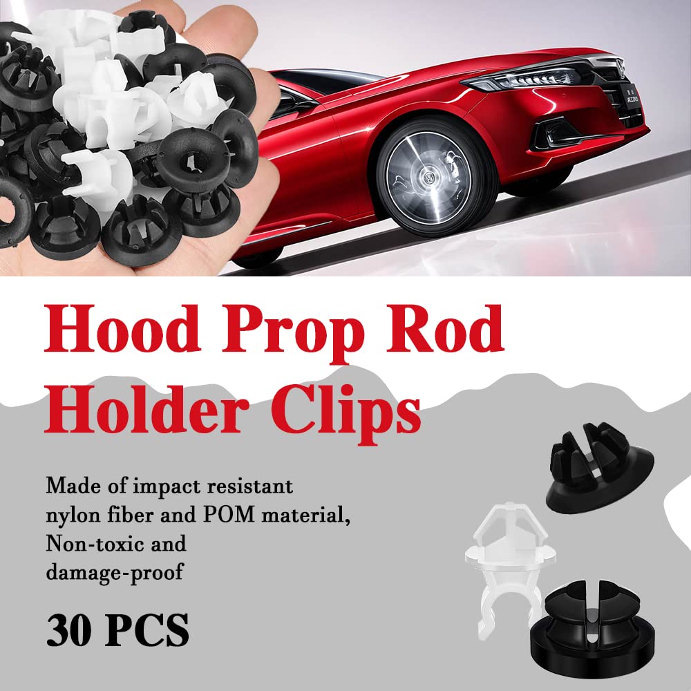 30PCS Car Hood Prop Rod Holder Clips - Black & White Hood Support Clips Replacement (91503-SS0-003) - Universal Fit for Most Vehicles - Perfect for Engine Maintenance & DIY Car Repairs