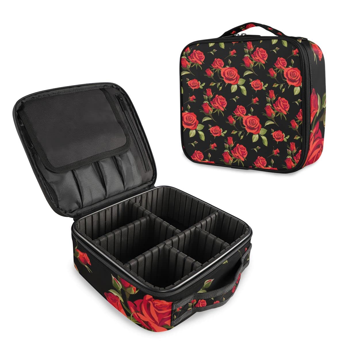 GAIREG Women's Makeup Bag - Abstract Fiery Dragon Cosmetic Travel Organizer with Floral Red Roses on Black | Waterproof Toiletry Case for Travel, Gym, Work & Daily Use