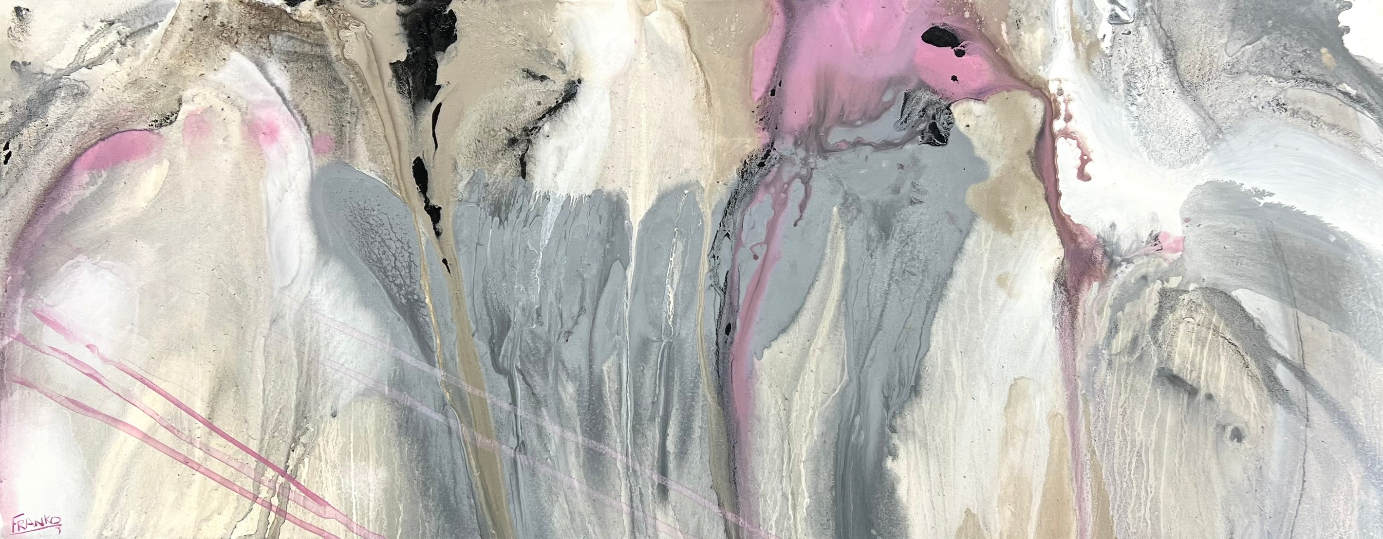 Refined 881 Abstract Painting - 200cm x 80cm Grey Pink White Malt Blended Canvas Art for Modern Living Room & Office Wall Decor