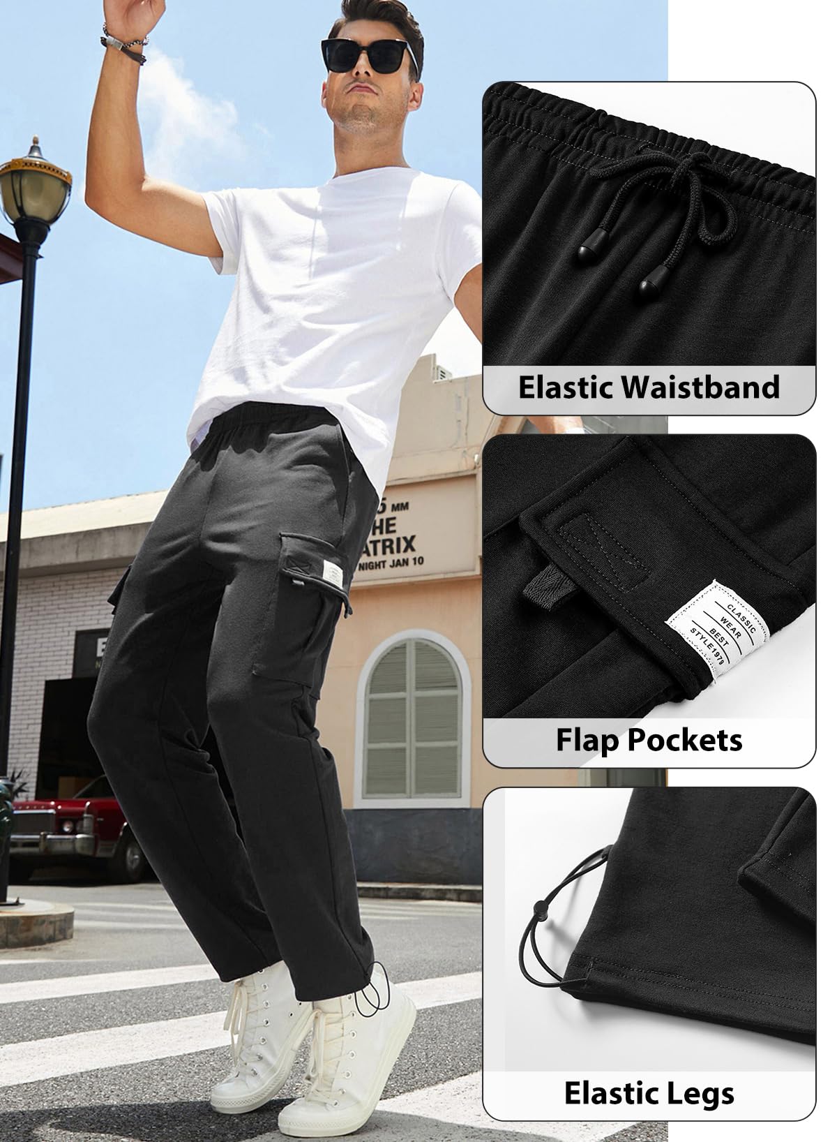 JMIERR Men's Cargo Sweatpants - Wide Leg Joggers with 5 Pockets for Athletic, Workout, Running & Casual Wear | Perfect for Gym, Outdoor Activities & Everyday Comfort