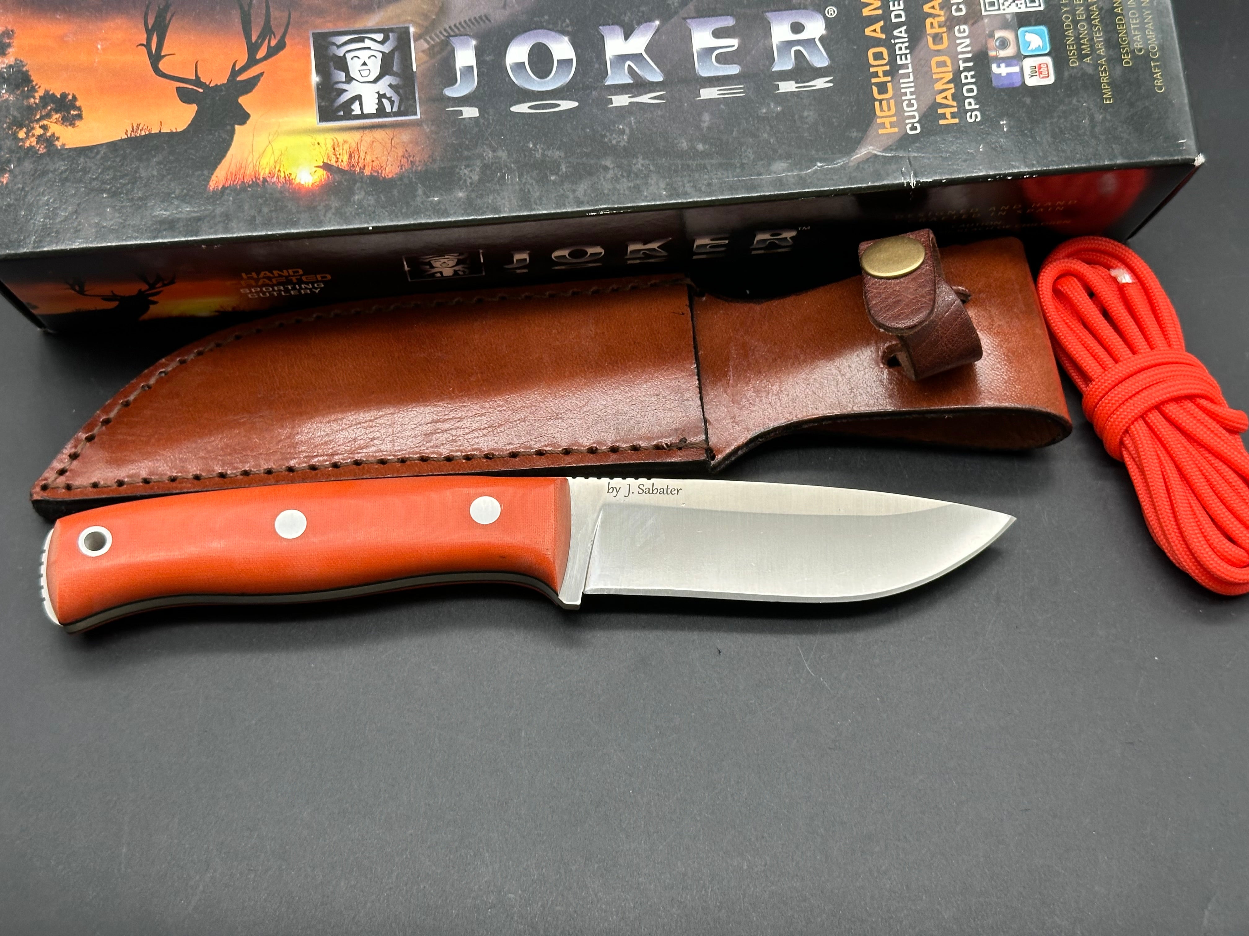 Joker Bushcraft Survival Drop Point Knife - Orange Canvas Micarta Handle - Outdoor Camping, Hunting & Survival Gear for Bushcraft Enthusiasts