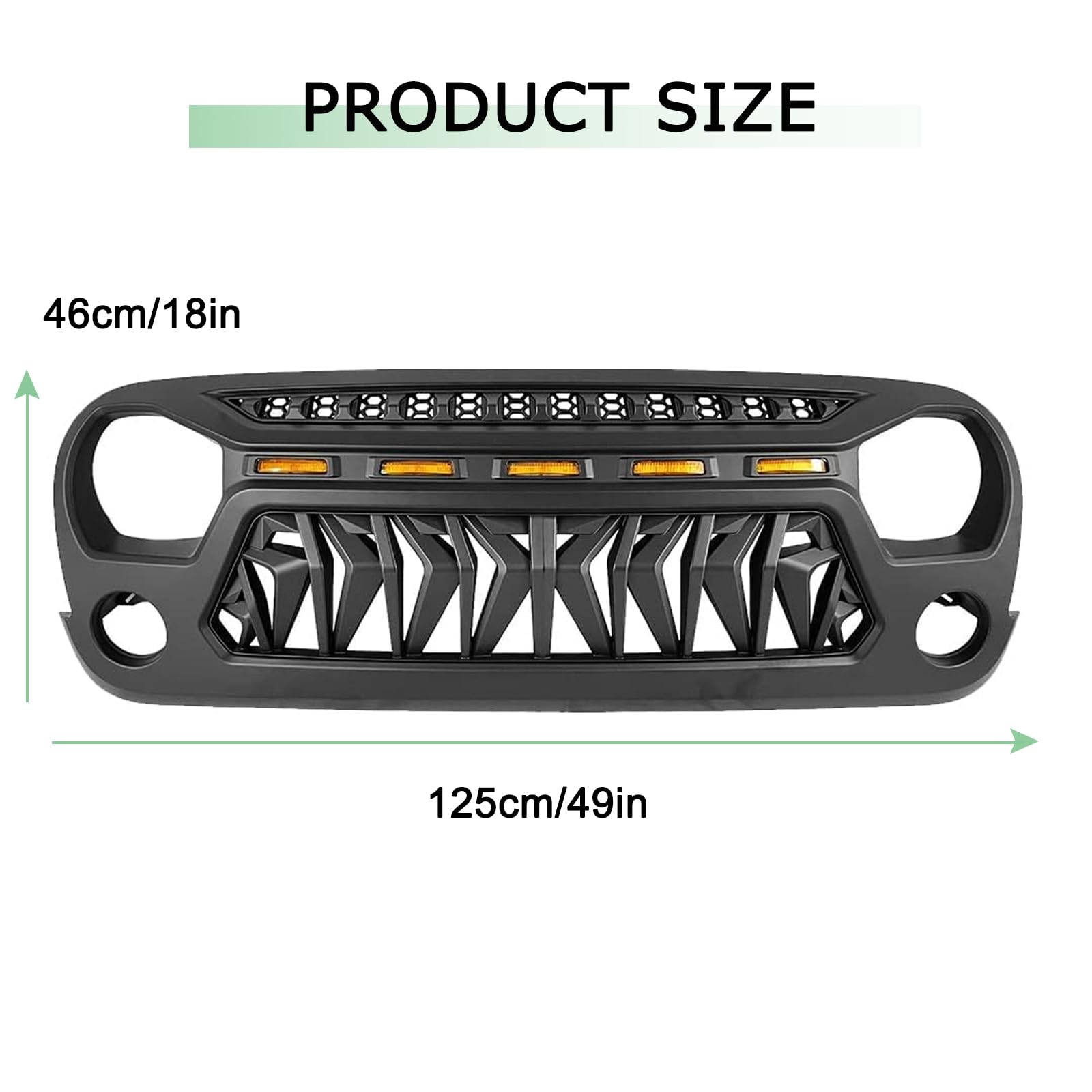 Shark Grille Mesh Front Grill for Jeep Wrangler JK & JKU (2007-2018) - Compatible with Unlimited, Rubicon, Sahara & Sport Models - Includes Amber LED Lights | Off-Road & Street Legal Upgrade