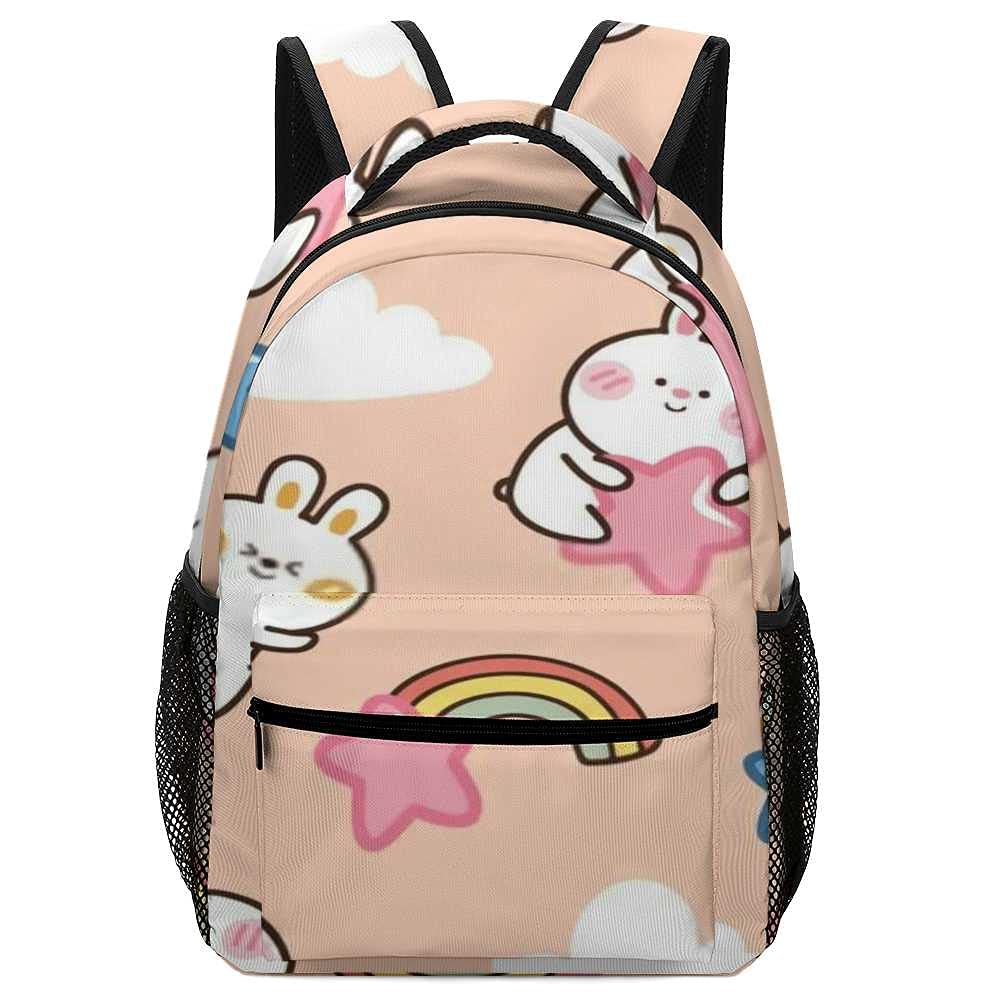 Cute White Rabbit Rainbow Backpack - 15.6 Inch Laptop School Backpack for College, Hiking & Travel | Durable Unisex Diaper Bag for Men & Women | Perfect for Daily Commute, Campus Life & Outdoor Adventures