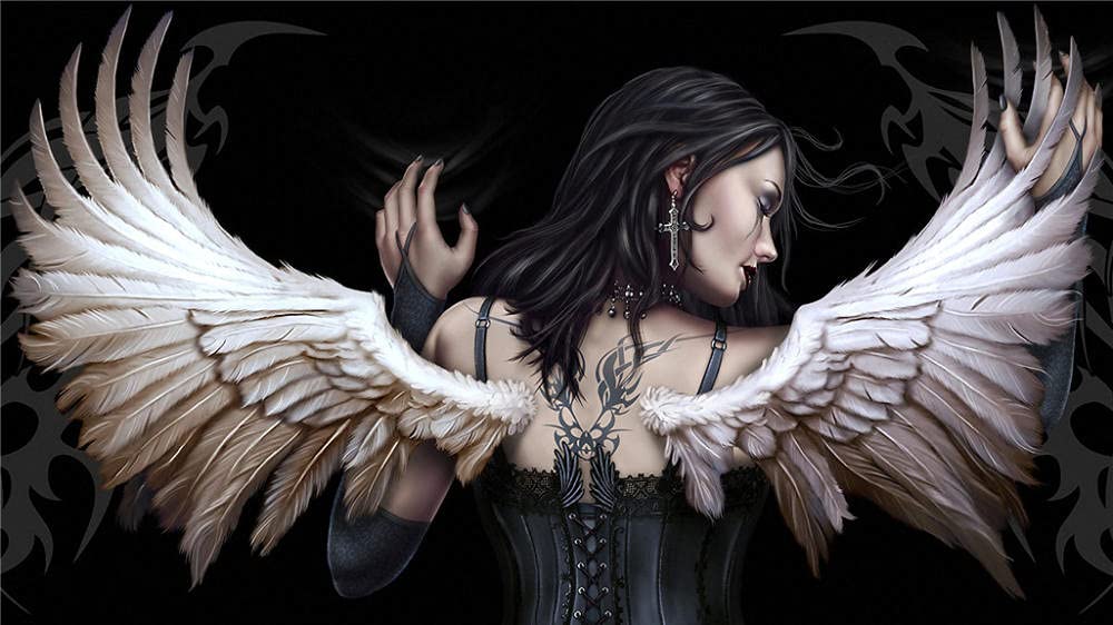 Diamond Painting Kits for Adults - DIY Large Full Drill Diamond Embroidery Art Craft (12x24 Inch) - Perfect for Home Wall Decor, Gift & Stress Relief - Gothic White Wing Woman Square Drill Canvas