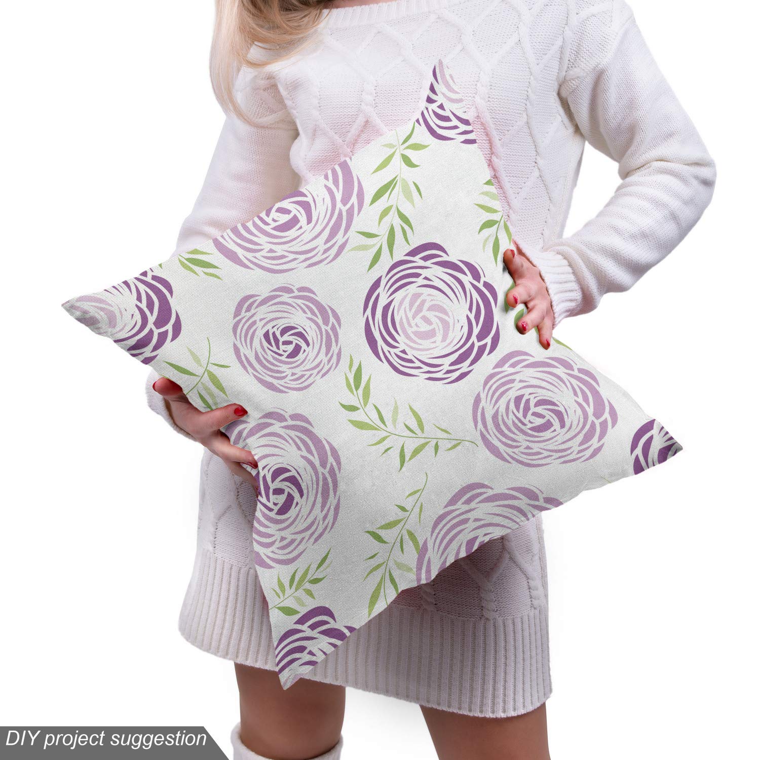 Ambesonne Floral Fabric by The Yard - Garden Leaves Print Upholstery & Home Decor Fabric, 10 Yards, Pale Mauve White - Perfect for DIY Curtains, Pillows & Furniture Makeovers