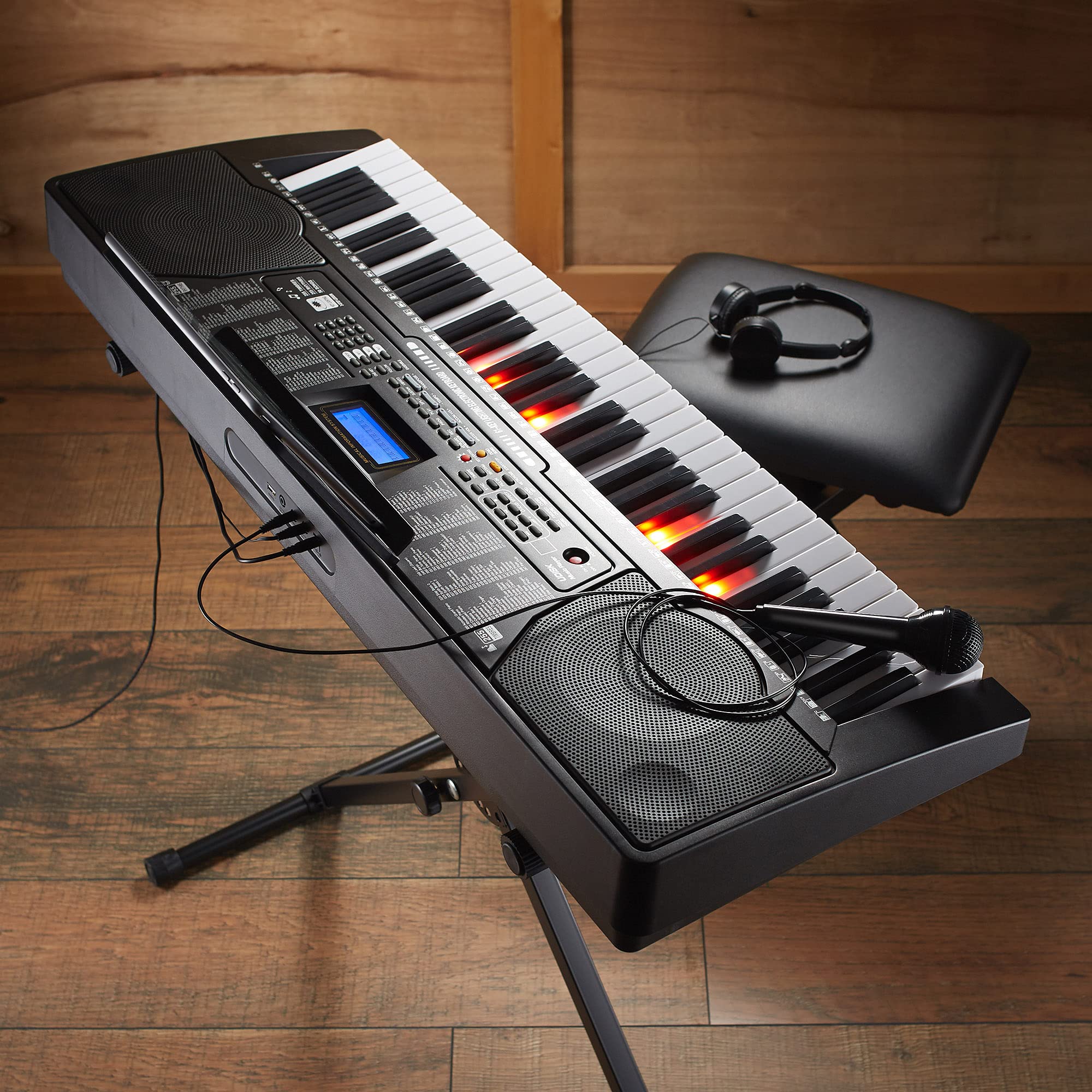 Ashthorpe 61-Key Digital Piano with Light-Up Keys - Full Beginner Keyboard Kit with Stand, Stool, Headphones & Microphone - Perfect for Home Learning, Music Practice & Gift Giving