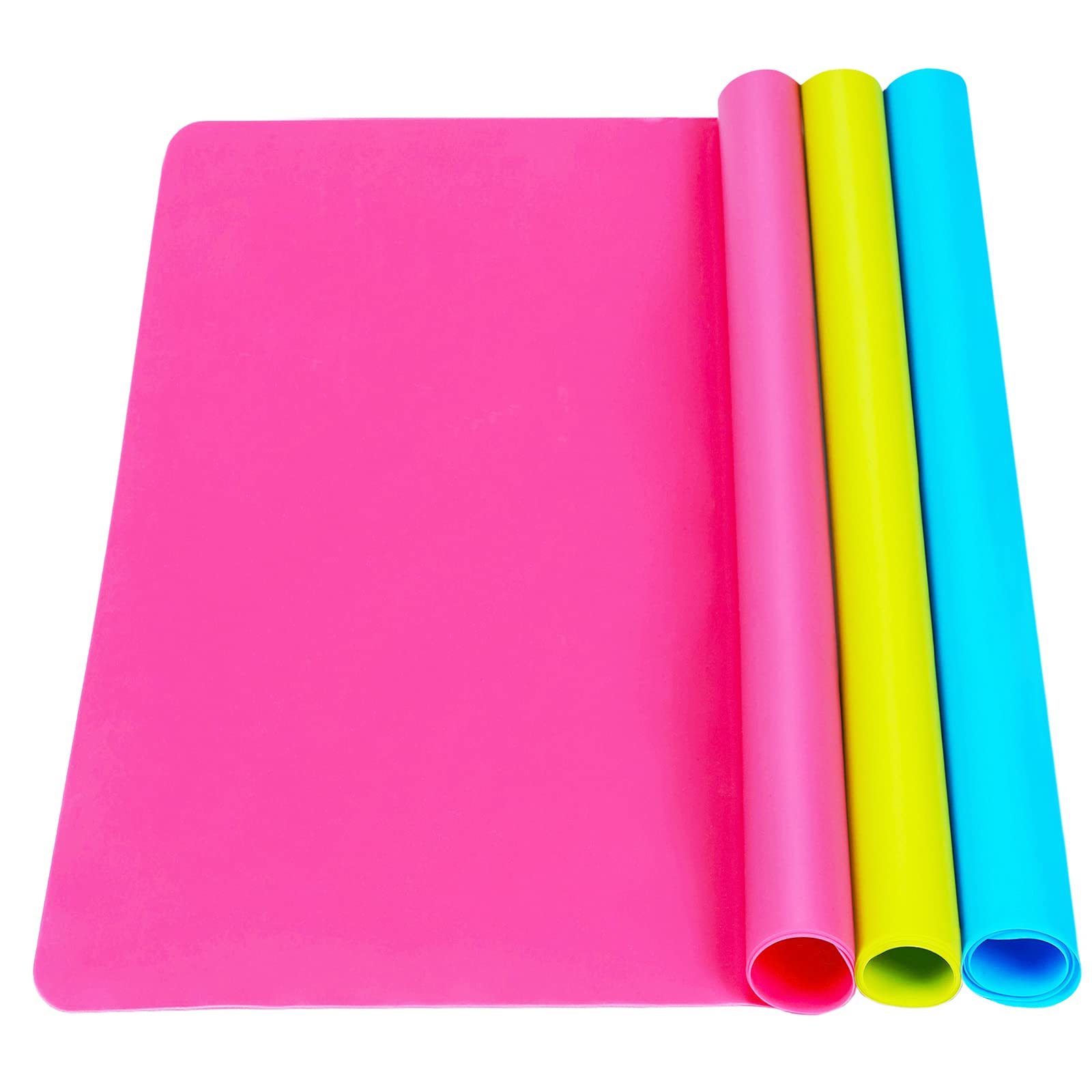 3 Pack Large Silicone Mats for Crafts, Resin Jewelry Casting, Baking & Placemats - 15.7” x 11.8” Non-Slip Heat Resistant Sheets (Blue, Rose Red, Green) - Perfect for DIY Projects, Kitchen Use & Art Workshops