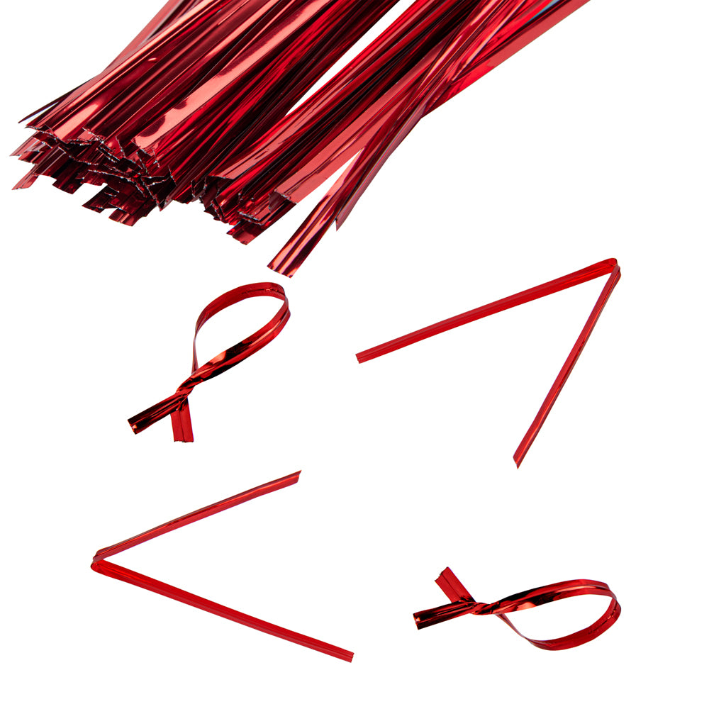 Red Metallic Twist Ties for Bags - 500 Count Box | Durable, Secure Bag Closures for Food Storage, Gift Wrapping & Organizing