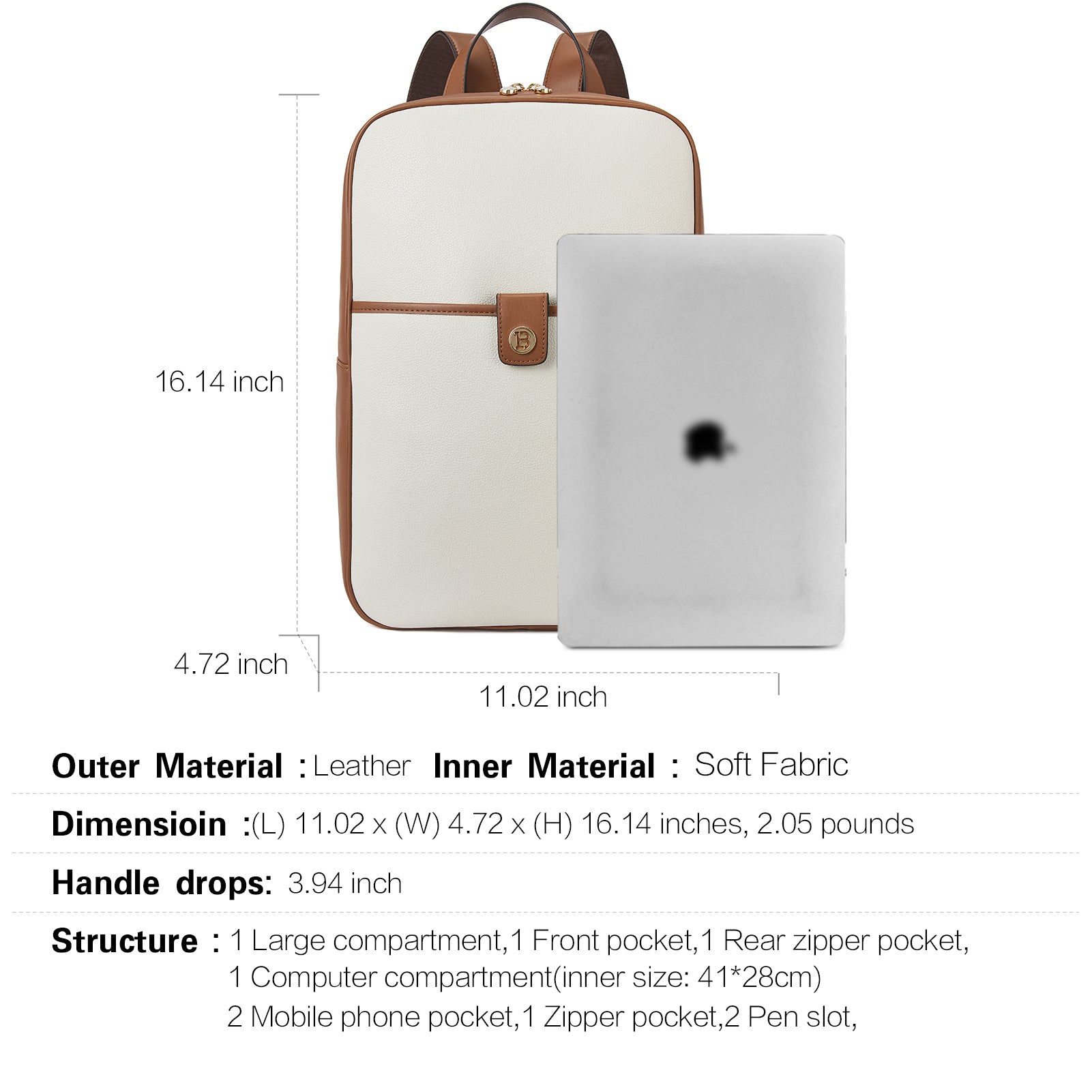 Premium Libe Leather Laptop Backpack for Women - Stylish & Durable 15.6 Inch Business Bag - Perfect for Work, Travel & College (Black)