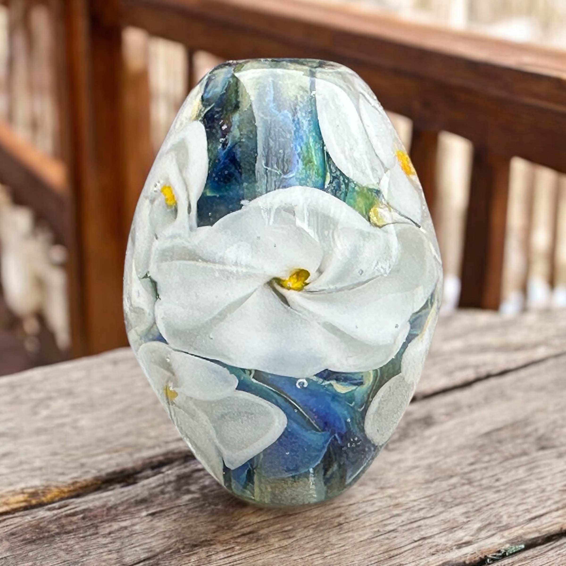 Handmade White Floral Lampwork Glass Focal Bead - SRA Certified Artisan Jewelry Component for Necklaces, Bracelets & DIY Crafting