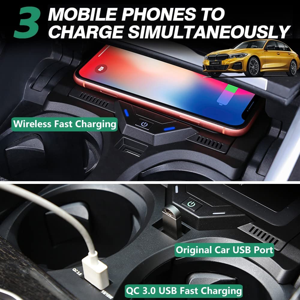 Fast Wireless Car Charger for BMW 3 Series G20 (2020-2023) & 4 Series G22 (2021-2023) - 15W Qi Charging Pad Compatible with BMW 330i, 330i xDrive, M340i, 330e - Perfect for Commuting & Road Trips