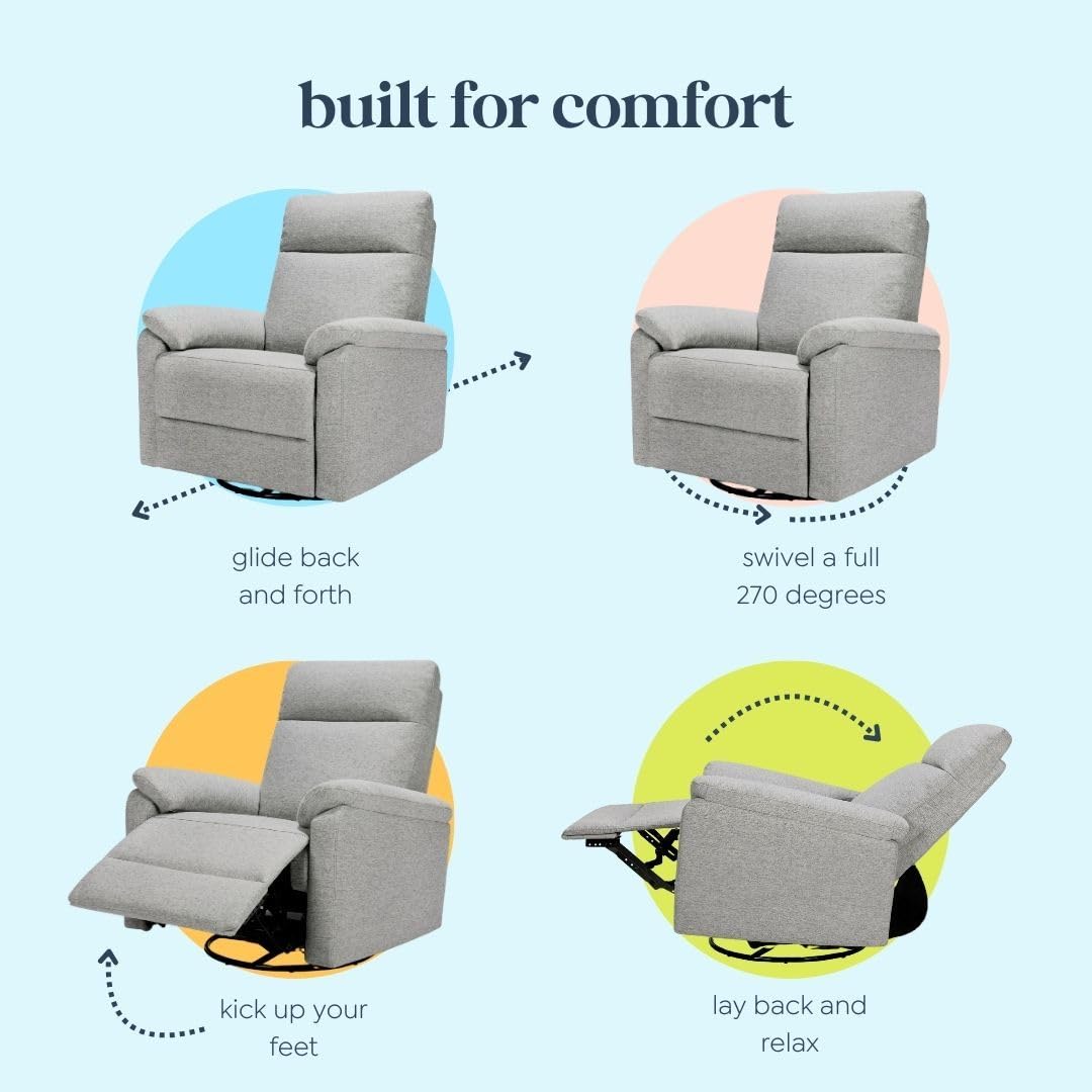 DaVinci Suzy Glider Recliner Nursery Chair - 360° Swivel Rocking Recliner with GREENGUARD Gold, FSC & Certi-PUR US Certification - Comfortable Glider Rocker for Nursery, Living Room & Bedroom (Frost Grey) - Perfect for Breastfeeding, Reading & Relaxing