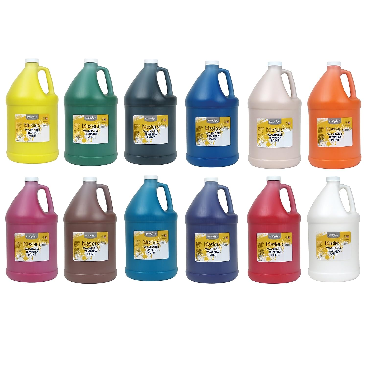 Handy Art 12 Colors Little Masters Washable Tempera Paint Set - 128 oz Non-Toxic Kids Paint for Classroom & Home Art Projects - Perfect for Finger Painting, DIY Crafts & School Activities