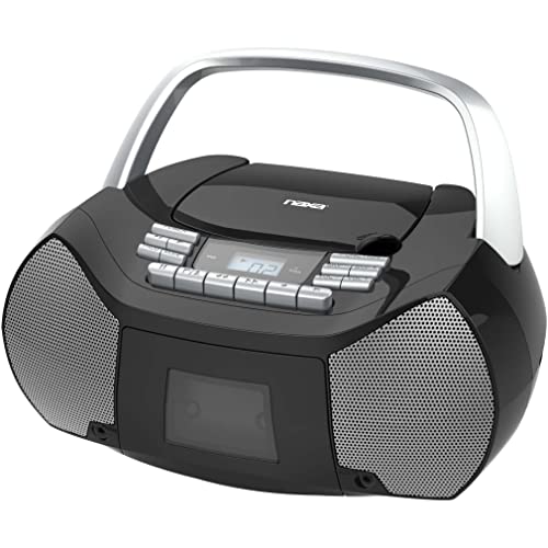 Naxa Electronics NPB-268 Portable CD/Cassette Boombox with AM/FM Radio - Silver & Black Retro Style for Home, Office & Outdoor Use