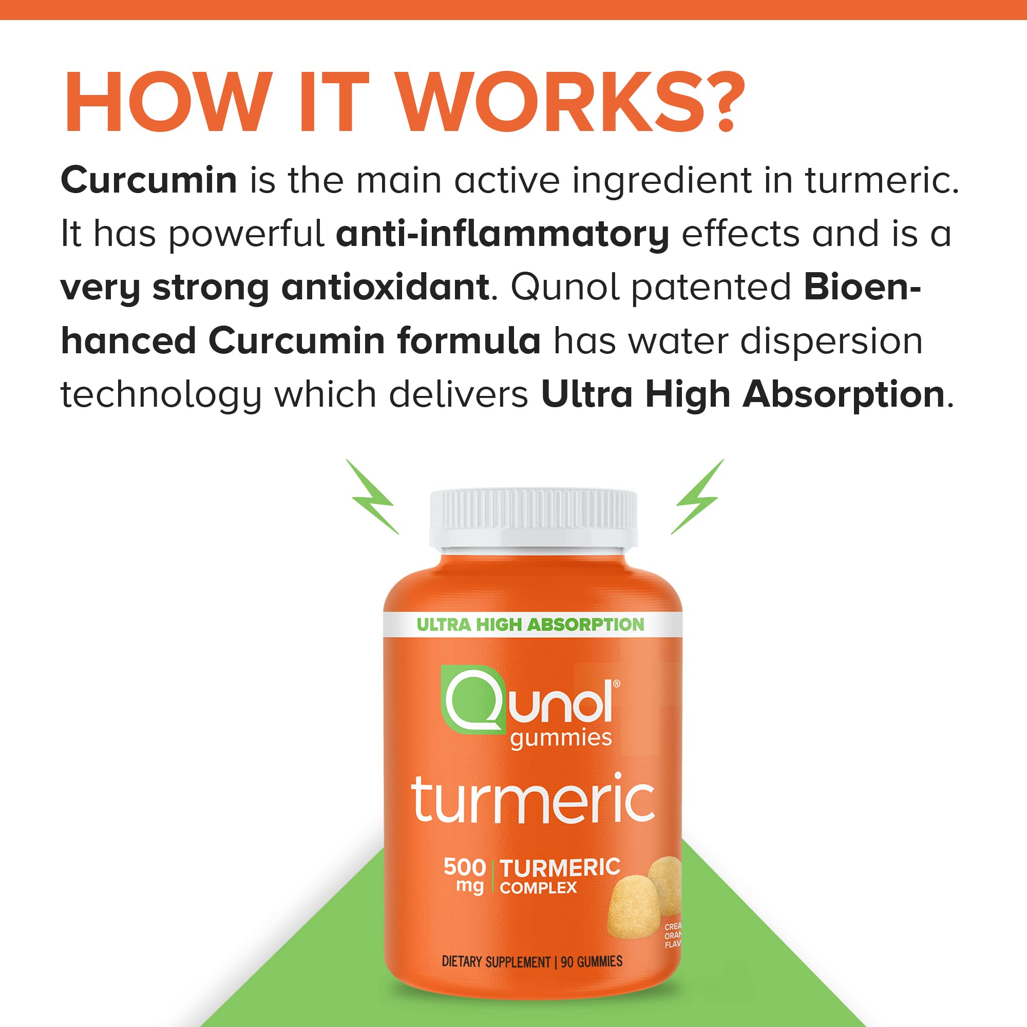 Qunol Turmeric Gummies with 500mg Turmeric Curcumin - Vegan & Gluten Free Joint Support Supplement for Enhanced Absorption (90 Count) | Perfect for Active Lifestyles & Daily Wellness