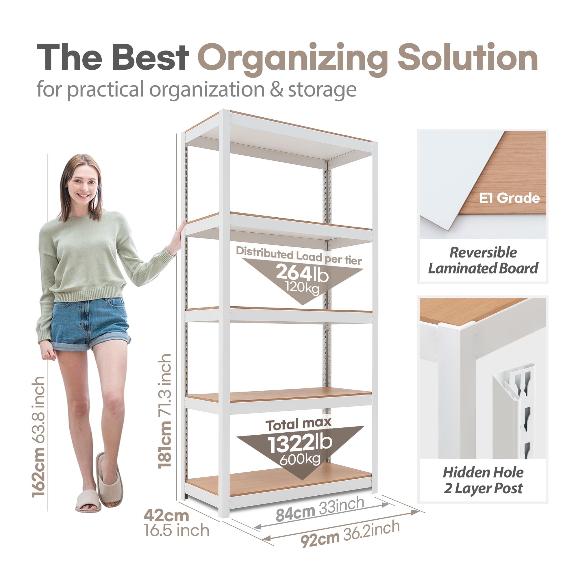 5-Tier Heavy Duty Boltless Metal Shelving Unit - Adjustable Storage Rack for Kitchen, Garage, Pantry & Closet Organization (3-Pack) | Durable Laminated Shelves for Home & Office Storage Solutions