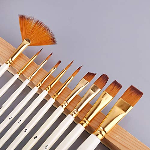 10-Piece Nylon Hair Wooden Handle Watercolor Paint Brush Set for DIY, Oil & Acrylic Painting - Perfect for Artists, Beginners & Craft Projects