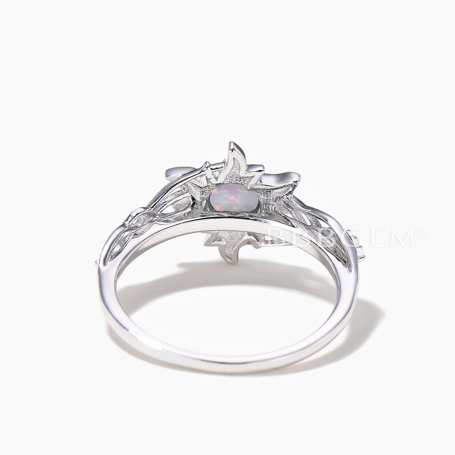 Round Cut White Opal Sun Engagement Ring - Bezel Setting Nature Inspired Wedding Band for Women - Perfect for Proposals, Anniversaries & Boho Chic Style
